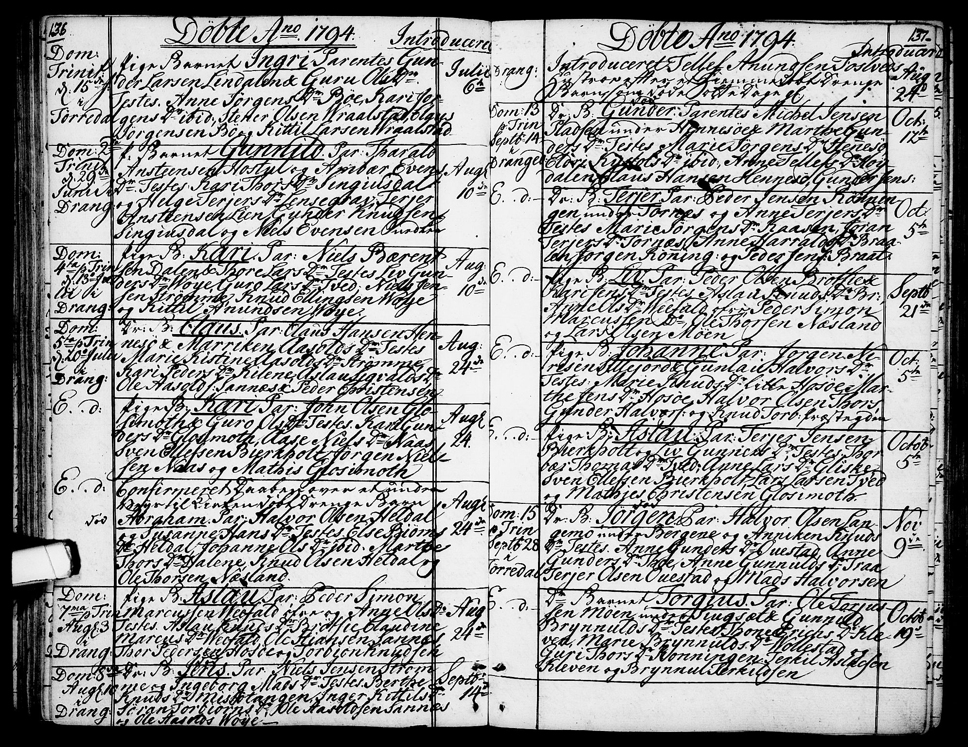 Drangedal kirkebøker, SAKO/A-258/F/Fa/L0003: Parish register (official) no. 3, 1768-1814, p. 136-137