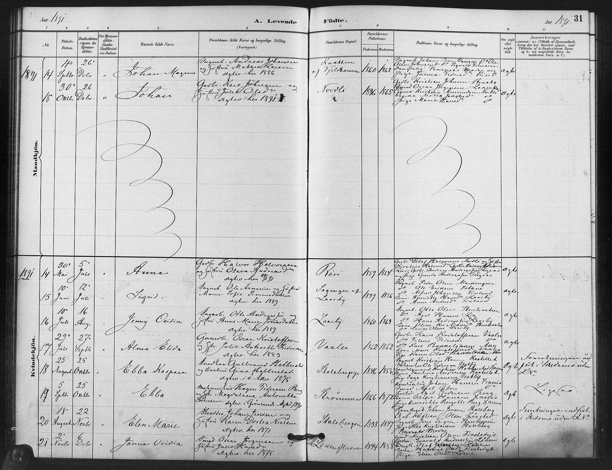 Skedsmo prestekontor Kirkebøker, AV/SAO-A-10033a/F/Fb/L0001: Parish register (official) no. II 1, 1883-1901, p. 31