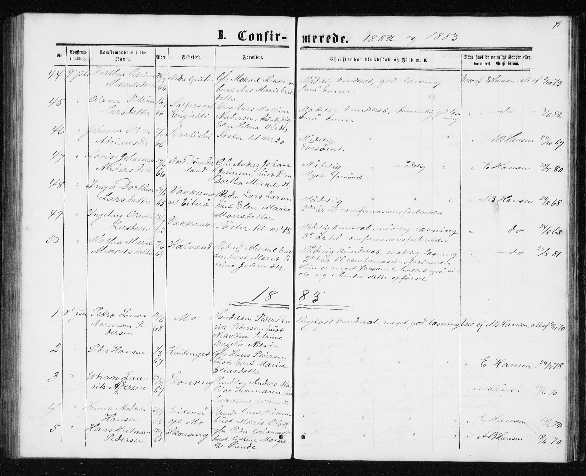 Ministerialprotokoller, klokkerbøker og fødselsregistre - Nordland, AV/SAT-A-1459/827/L0416: Parish register (copy) no. 827C05, 1865-1886, p. 95