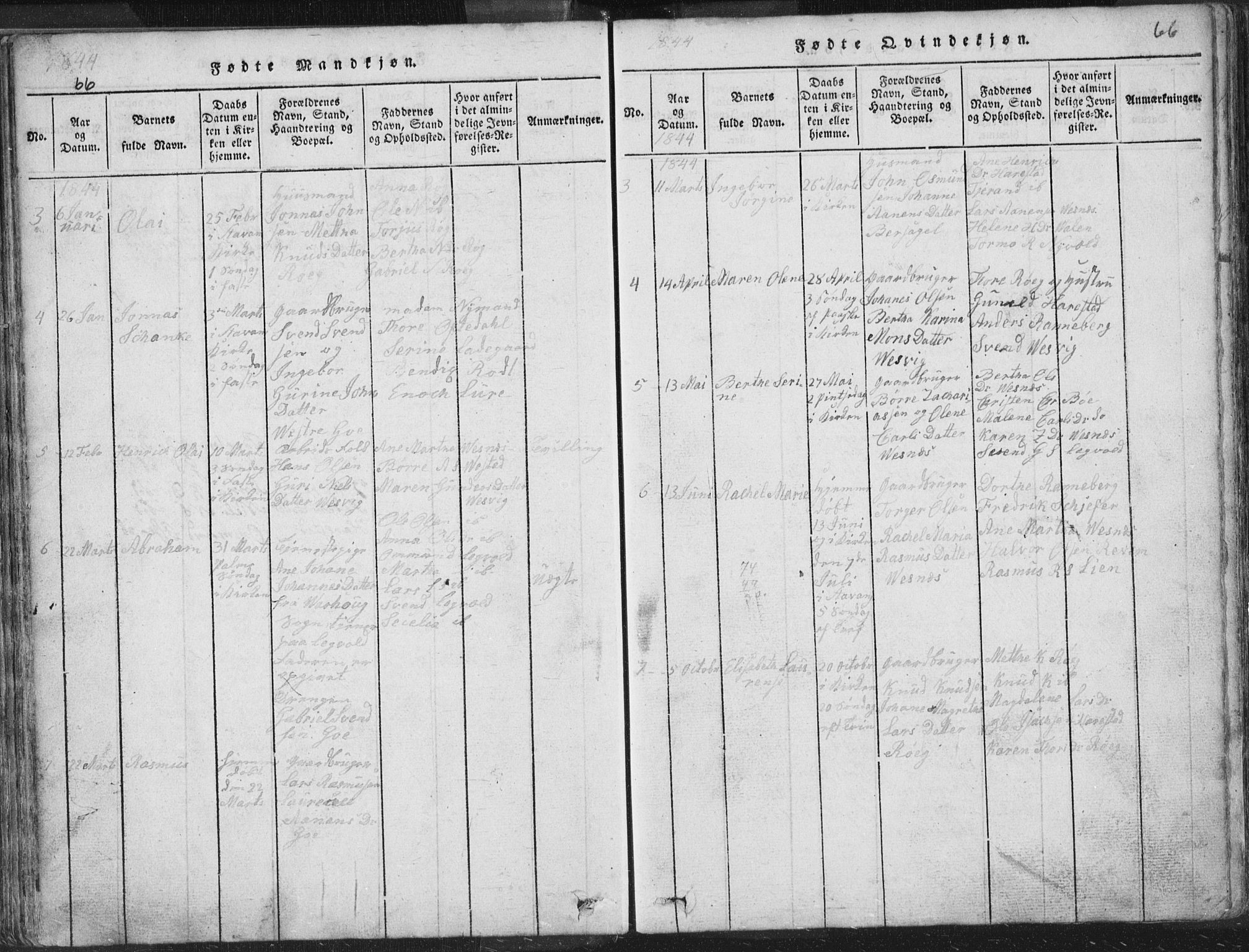 Hetland sokneprestkontor, AV/SAST-A-101826/30/30BA/L0001: Parish register (official) no. A 1, 1816-1856, p. 66