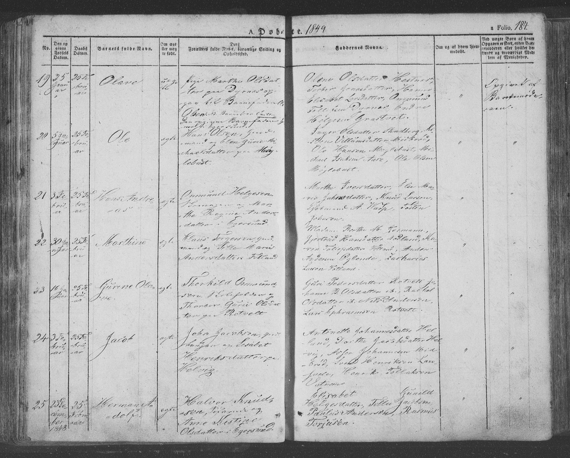 Eigersund sokneprestkontor, AV/SAST-A-101807/S08/L0009: Parish register (official) no. A 9, 1827-1850, p. 184