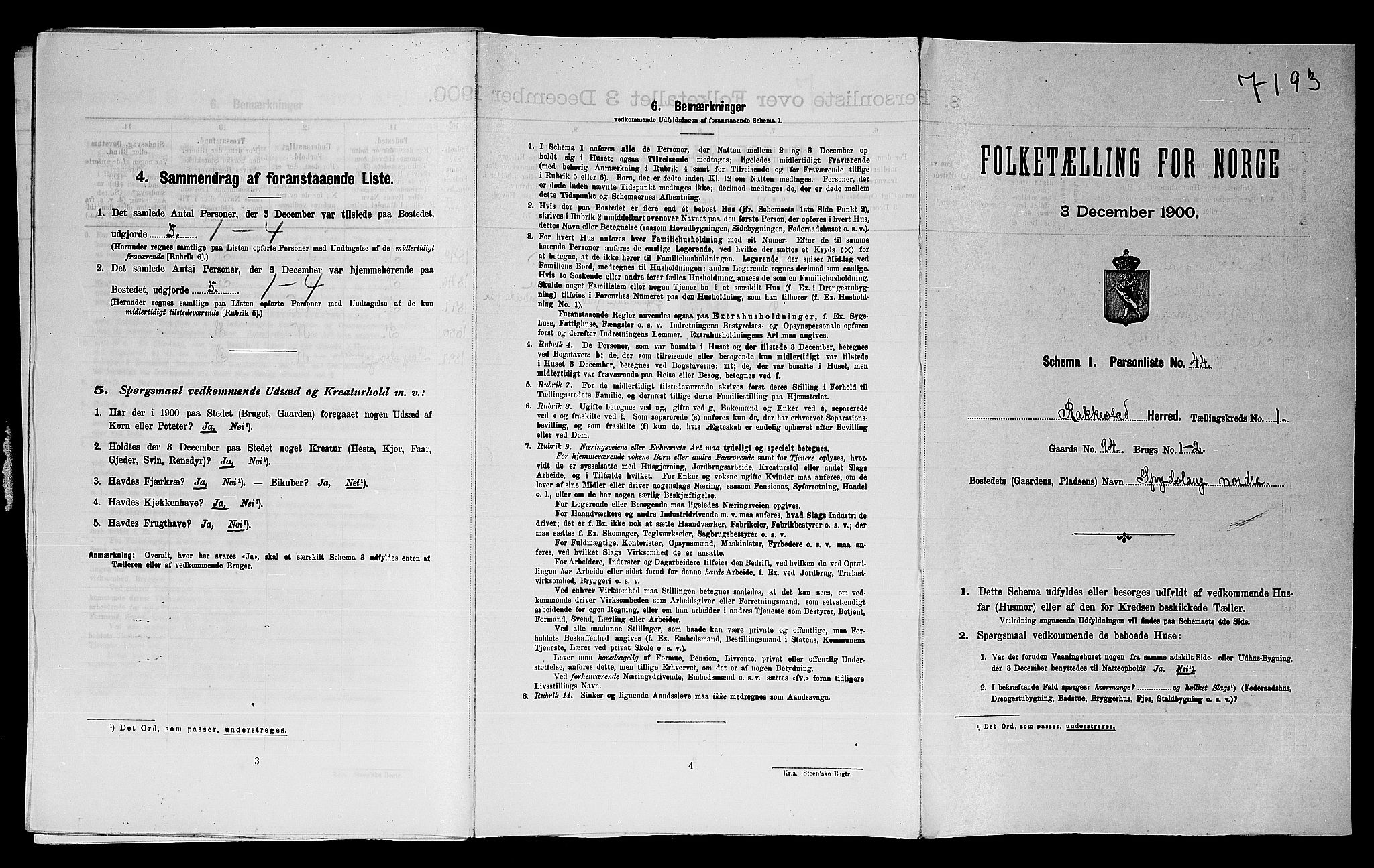 SAO, 1900 census for Rakkestad, 1900
