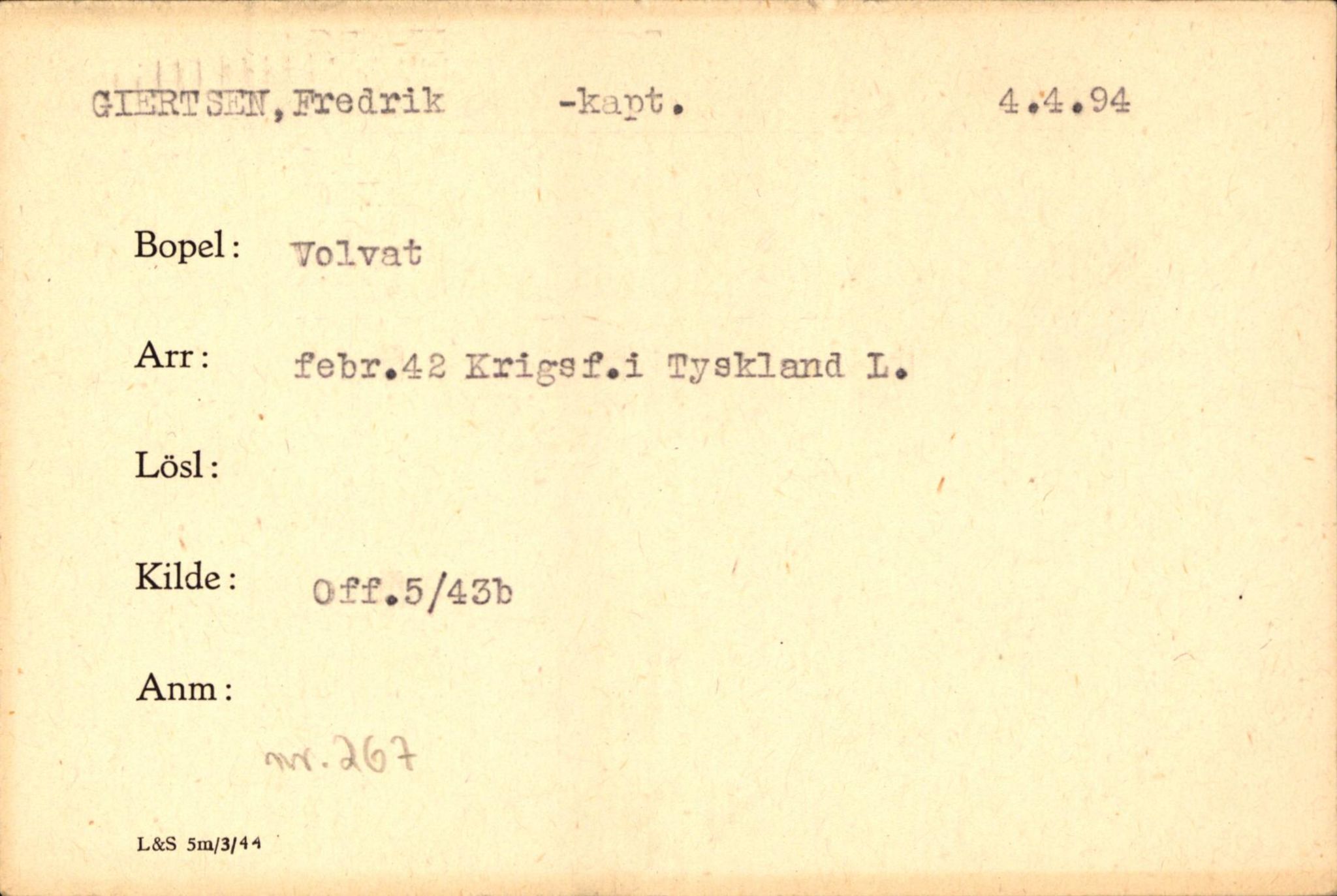 Forsvaret, Forsvarets krigshistoriske avdeling, AV/RA-RAFA-2017/Y/Yf/L0200: II-C-11-2102  -  Norske krigsfanger i Tyskland, 1940-1945, p. 302