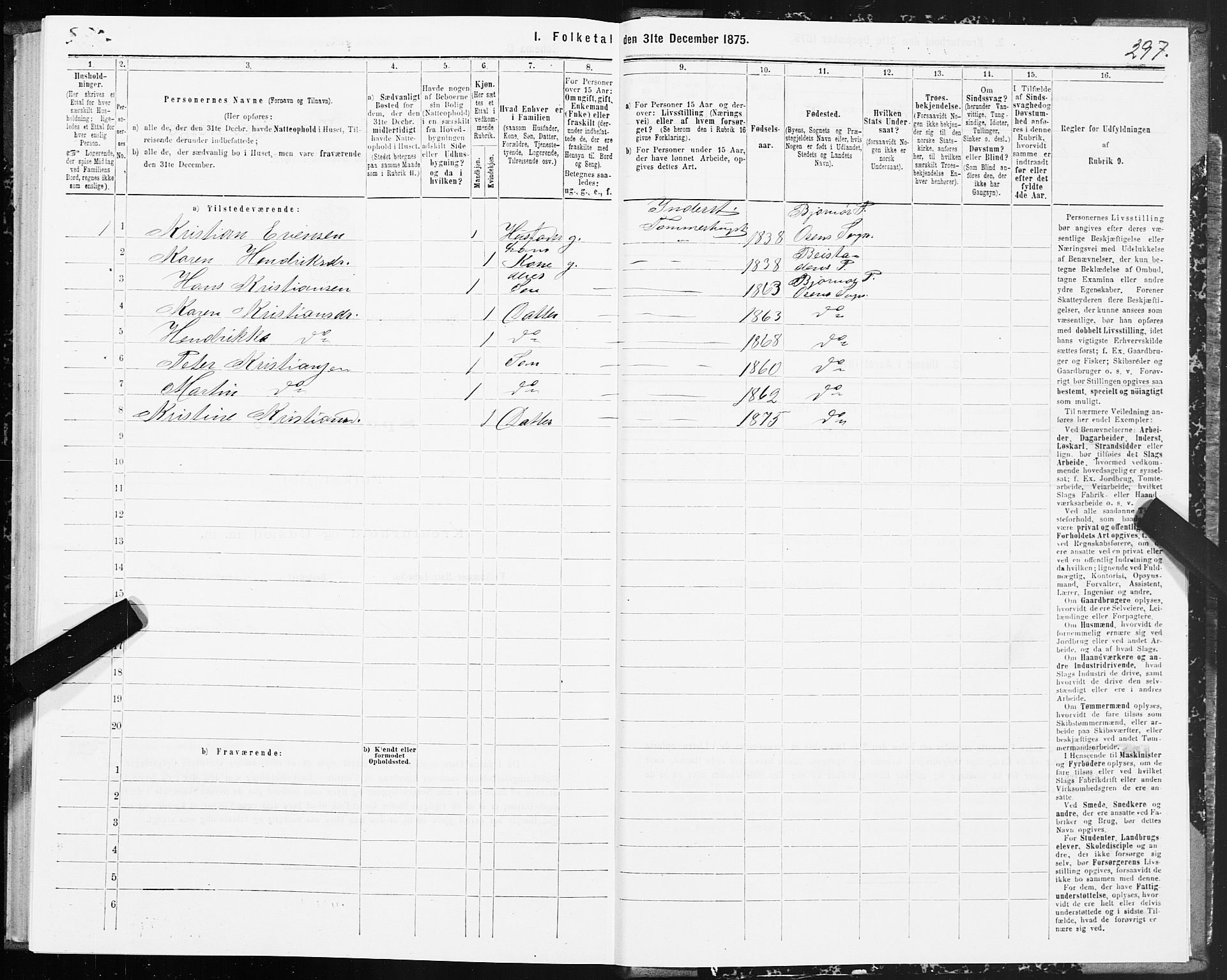 SAT, 1875 census for 1632P Bjørnør, 1875, p. 1297