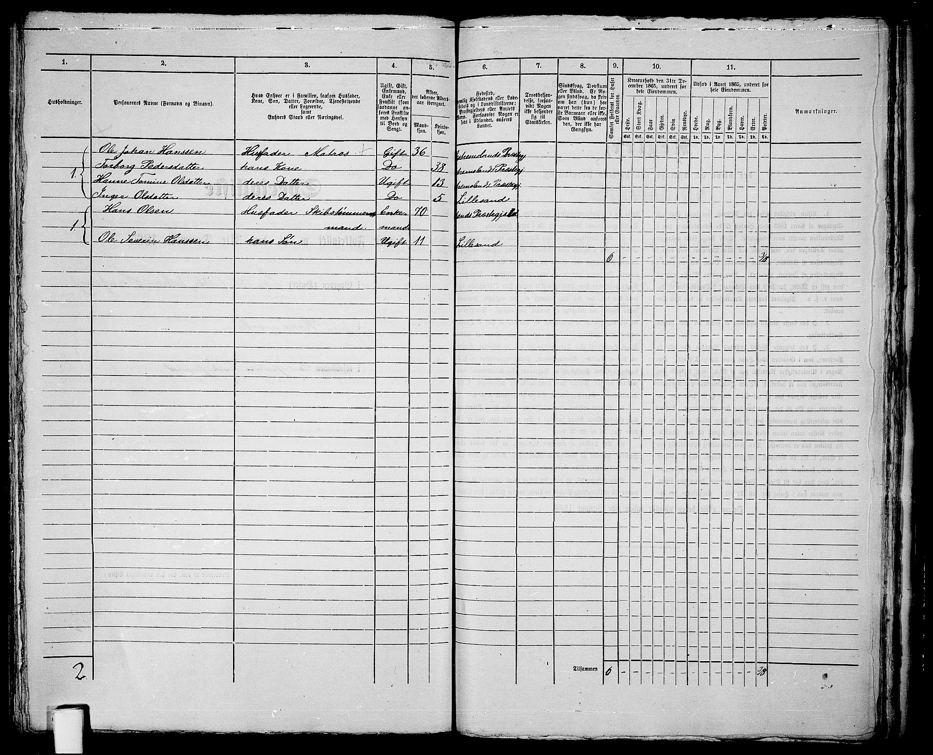 RA, 1865 census for Vestre Moland/Lillesand, 1865, p. 298