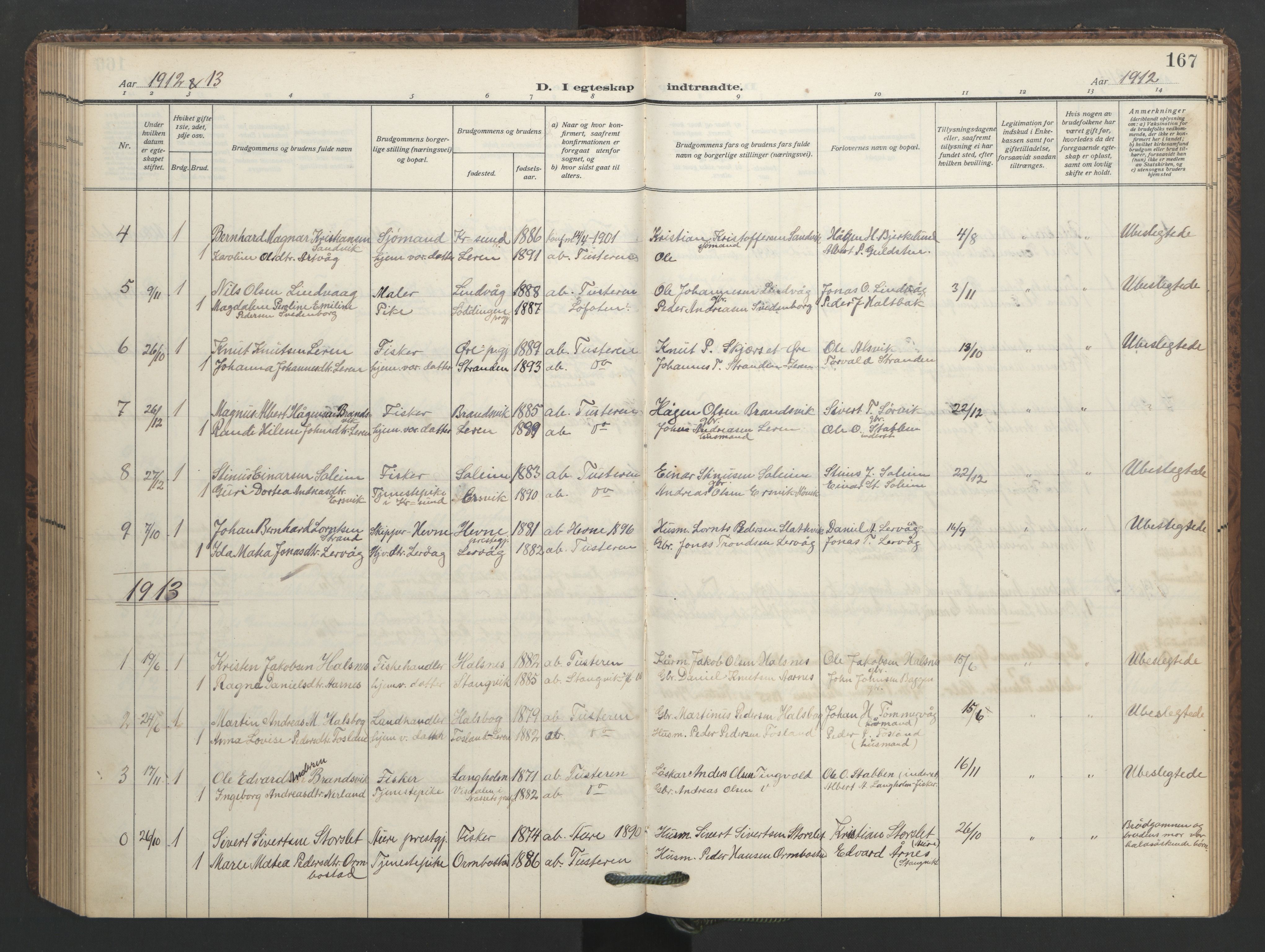 Ministerialprotokoller, klokkerbøker og fødselsregistre - Møre og Romsdal, AV/SAT-A-1454/577/L0897: Parish register (copy) no. 577C01, 1909-1946, p. 167