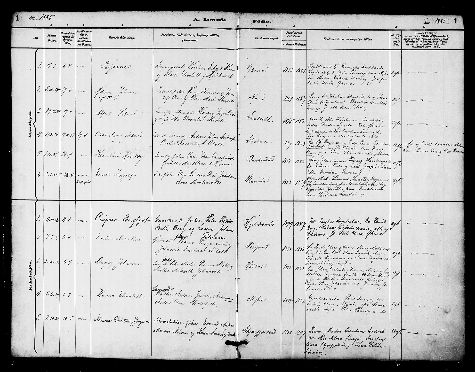 Ministerialprotokoller, klokkerbøker og fødselsregistre - Nordland, AV/SAT-A-1459/893/L1337: Parish register (official) no. 893A09, 1885-1893, p. 1