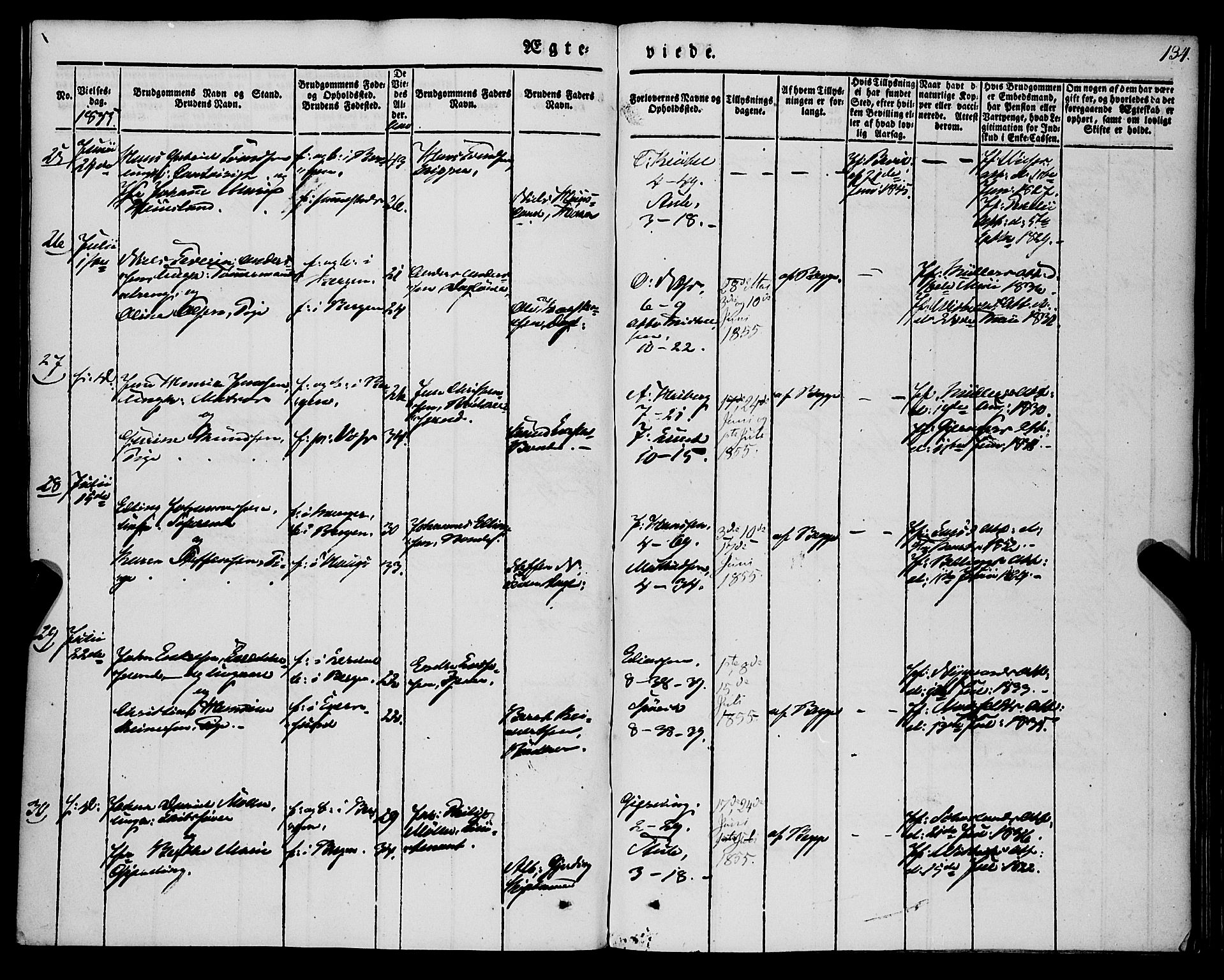 Nykirken Sokneprestembete, AV/SAB-A-77101/H/Haa/L0031: Parish register (official) no. D 1, 1834-1861, p. 134