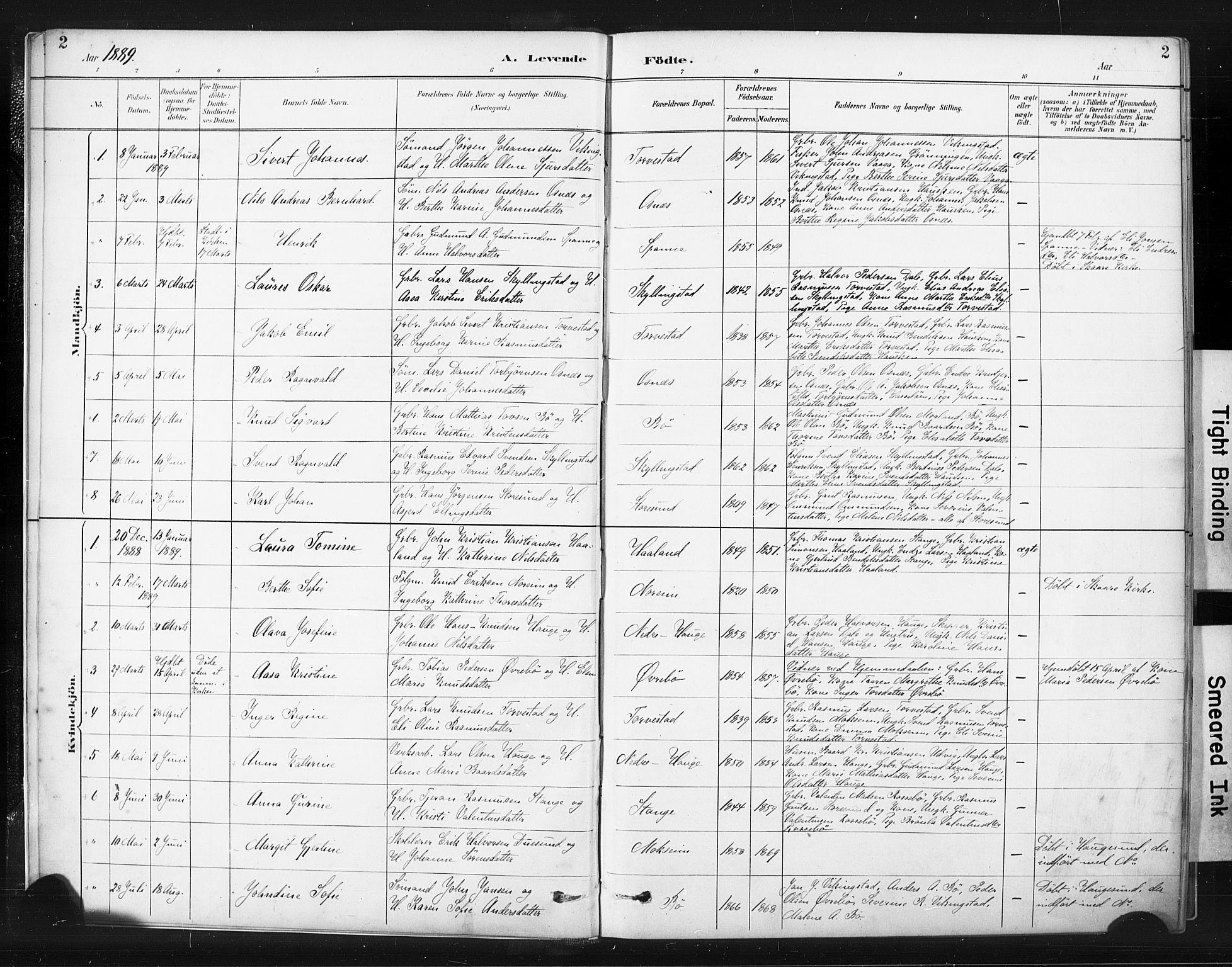 Torvastad sokneprestkontor, AV/SAST-A -101857/H/Ha/Haa/L0015: Parish register (official) no. A 14, 1888-1899, p. 2