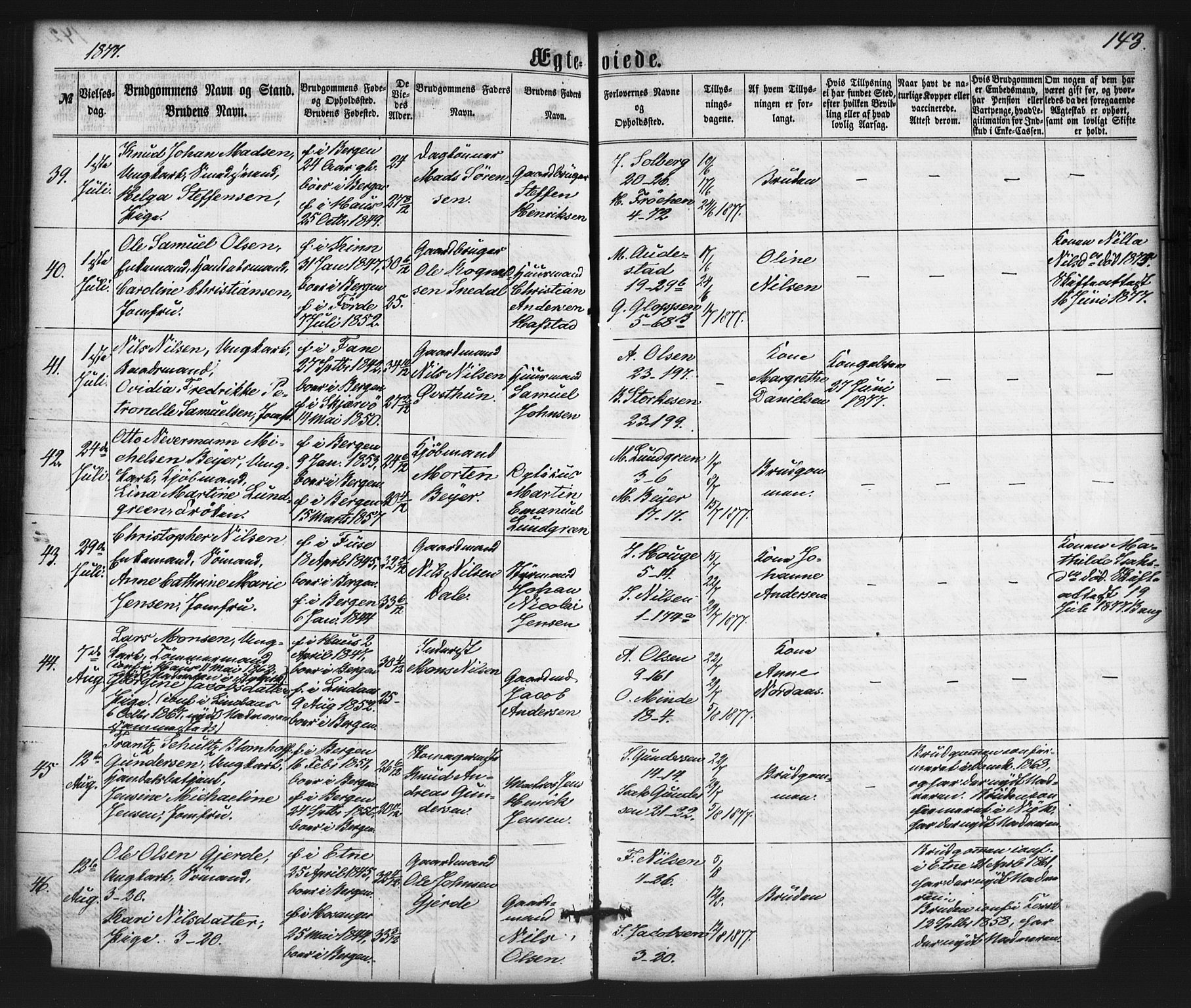 Nykirken Sokneprestembete, SAB/A-77101/H/Haa/L0032: Parish register (official) no. D 2, 1861-1883, p. 143