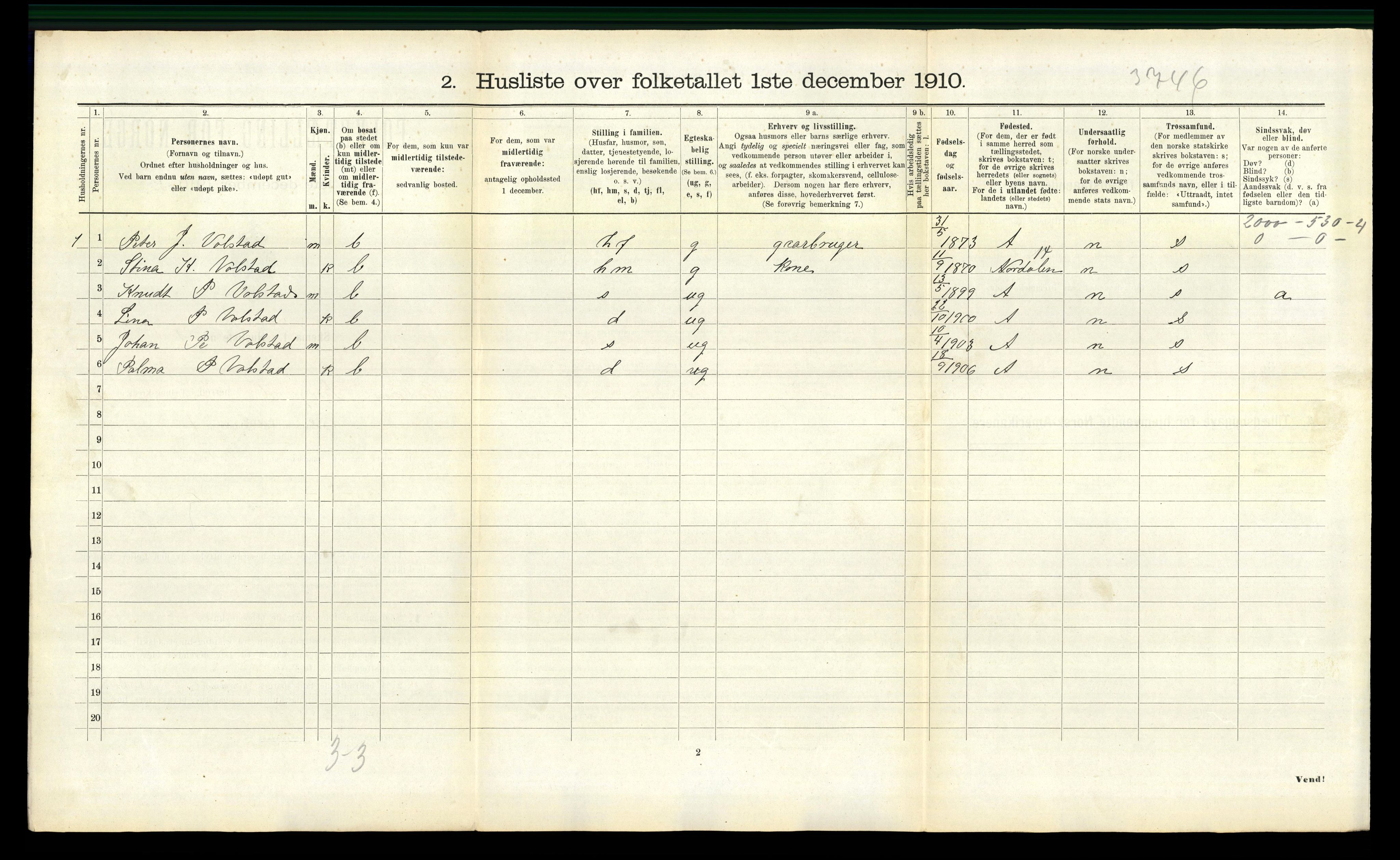 RA, 1910 census for Borgund, 1910, p. 1728