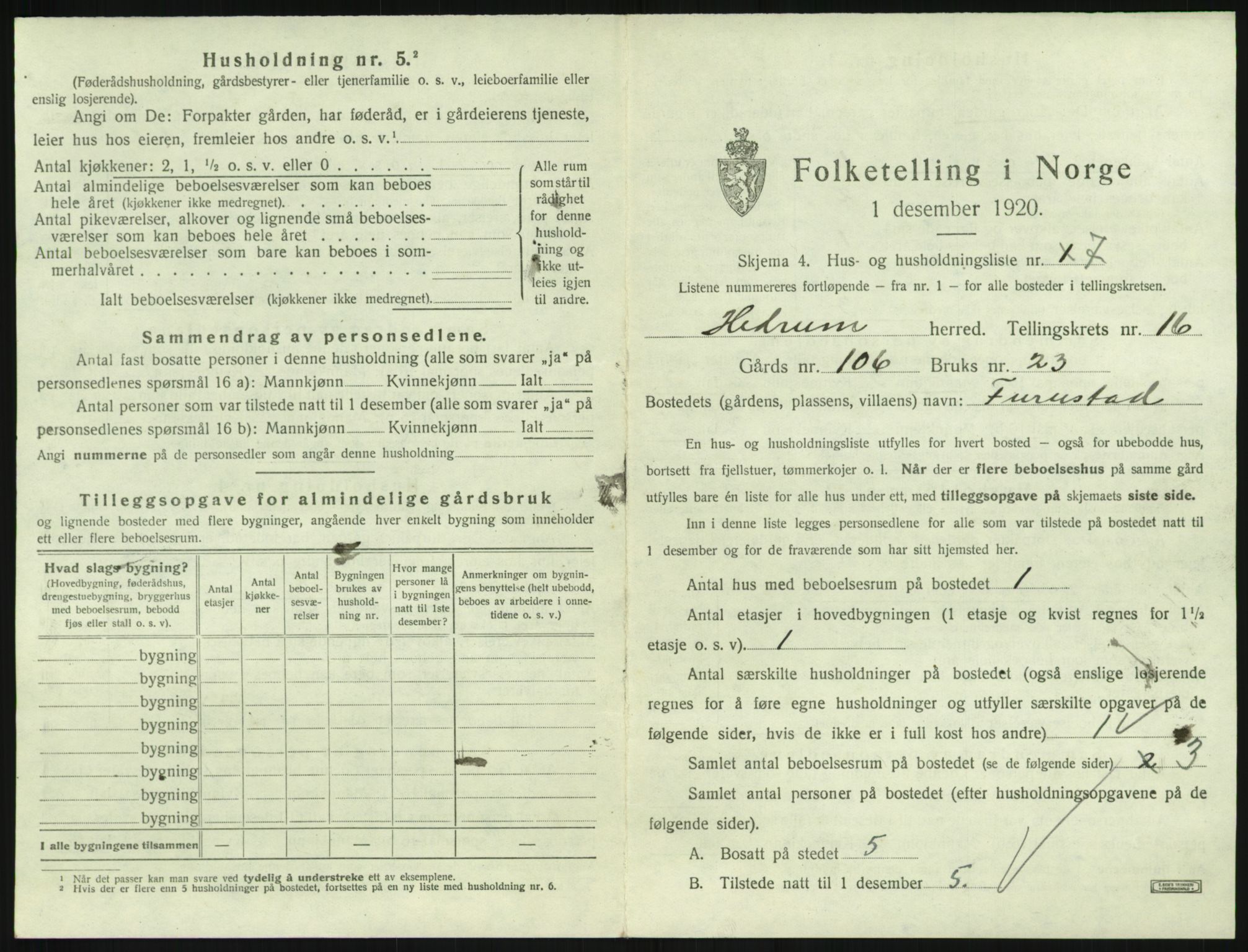 SAKO, 1920 census for Hedrum, 1920, p. 1479