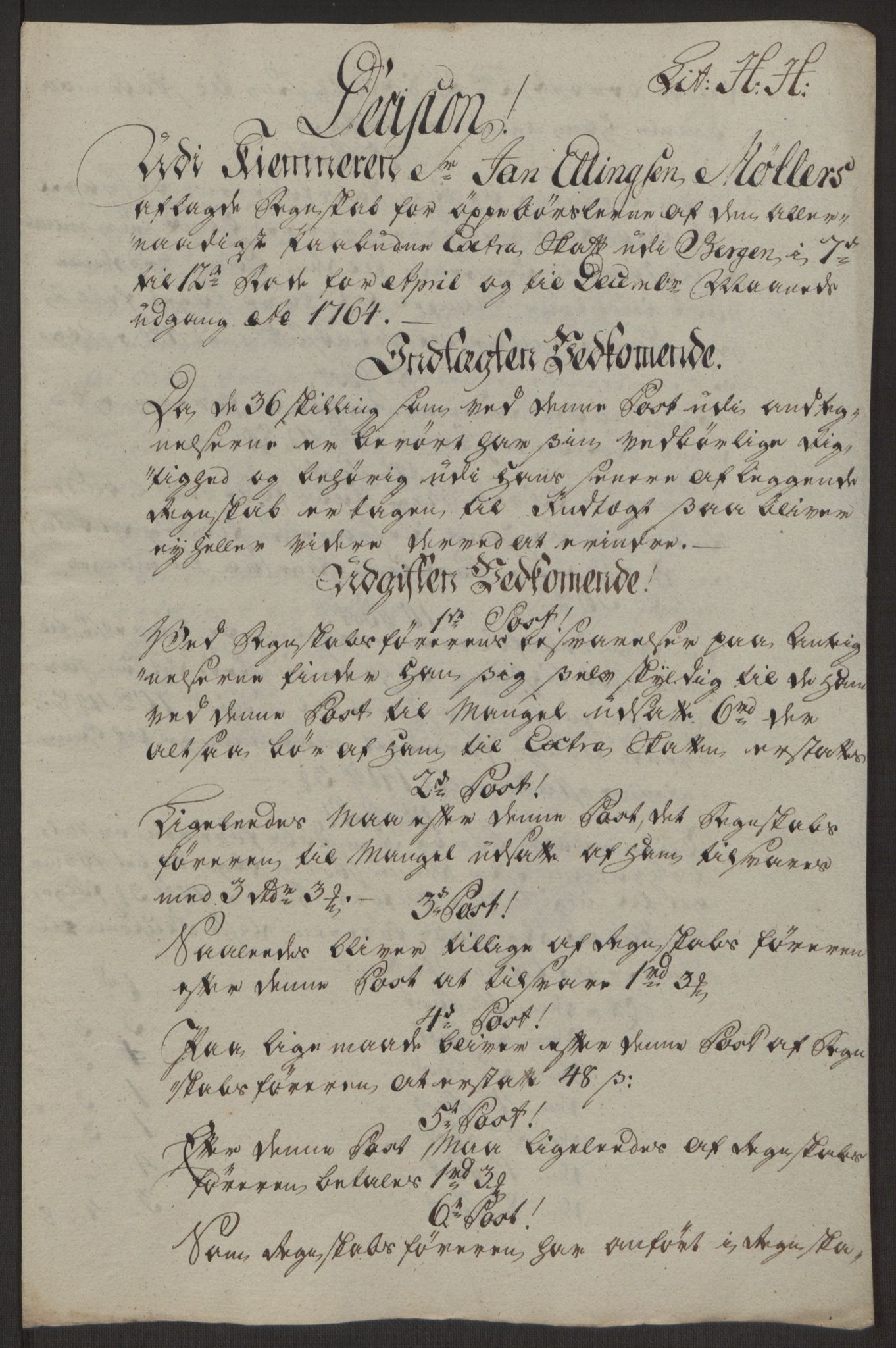 Rentekammeret inntil 1814, Reviderte regnskaper, Byregnskaper, AV/RA-EA-4066/R/Rp/L0367/0001: [P21] Kontribusjonsregnskap / Ekstraskatt, 1764, p. 238