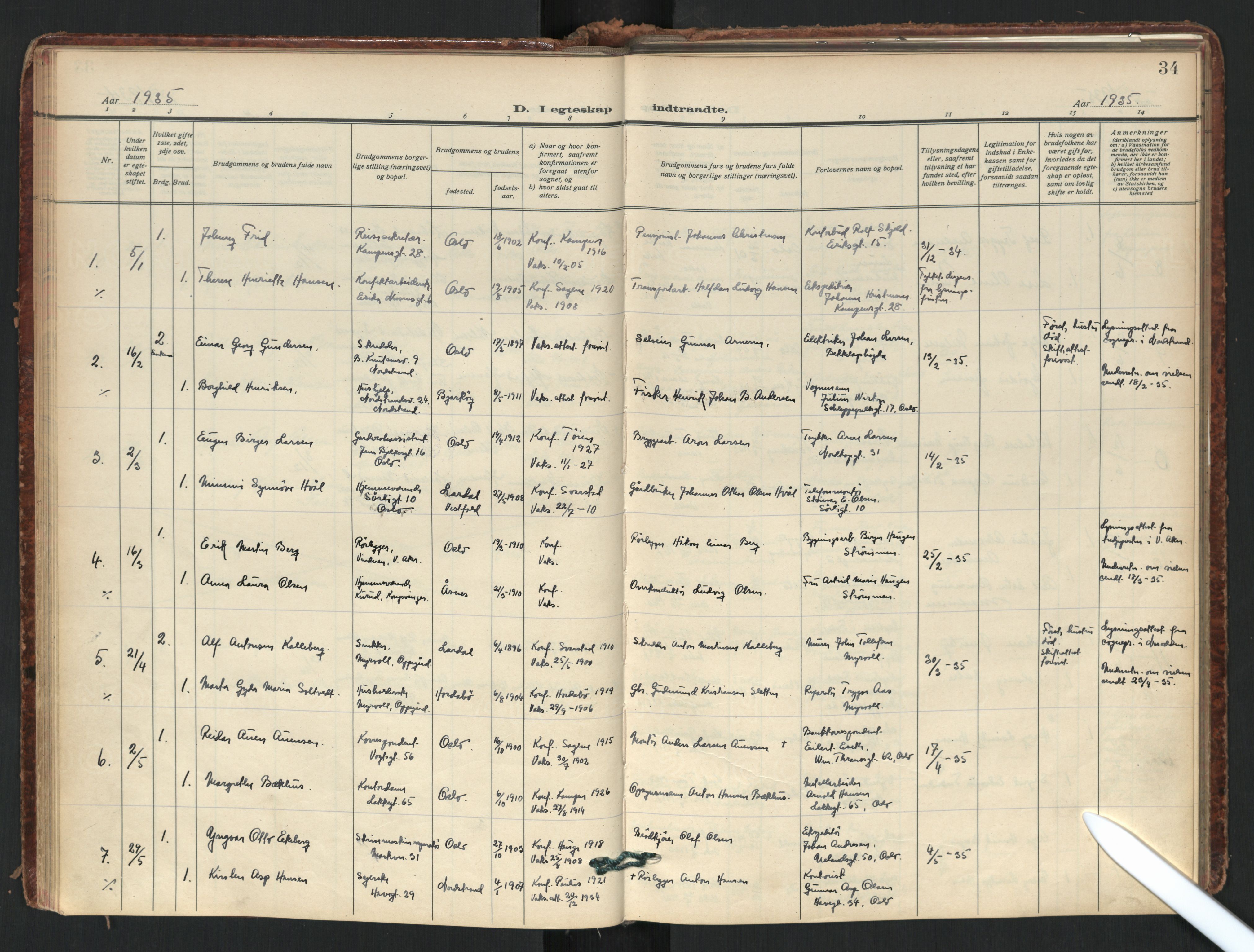 Tøyen prestekontor Kirkebøker, AV/SAO-A-10167a/F/Fa/L0006: Parish register (official) no. I 6, 1931-1966, p. 34