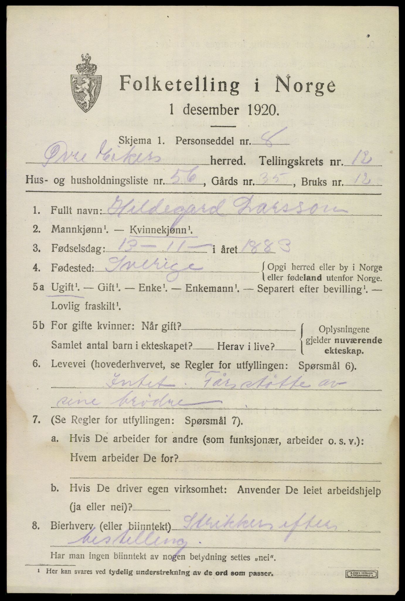 SAKO, 1920 census for Øvre Eiker, 1920, p. 19218