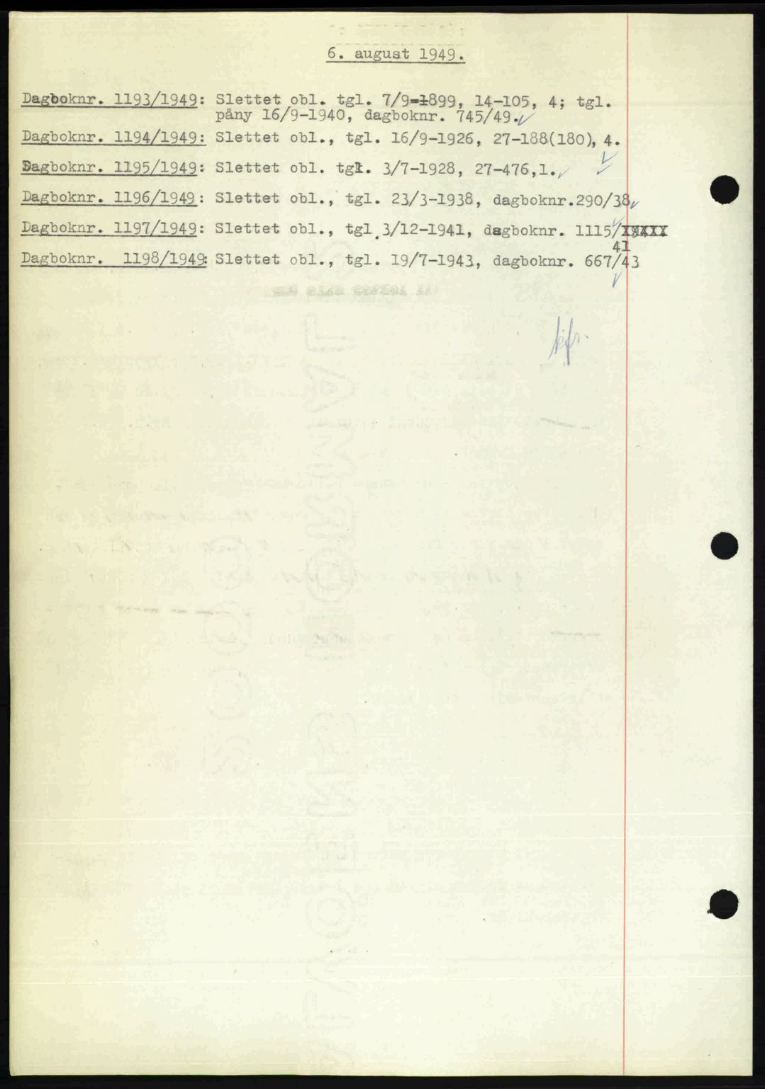 Nedenes sorenskriveri, SAK/1221-0006/G/Gb/Gba/L0061: Mortgage book no. A13, 1949-1949, Diary no: : 1193/1949