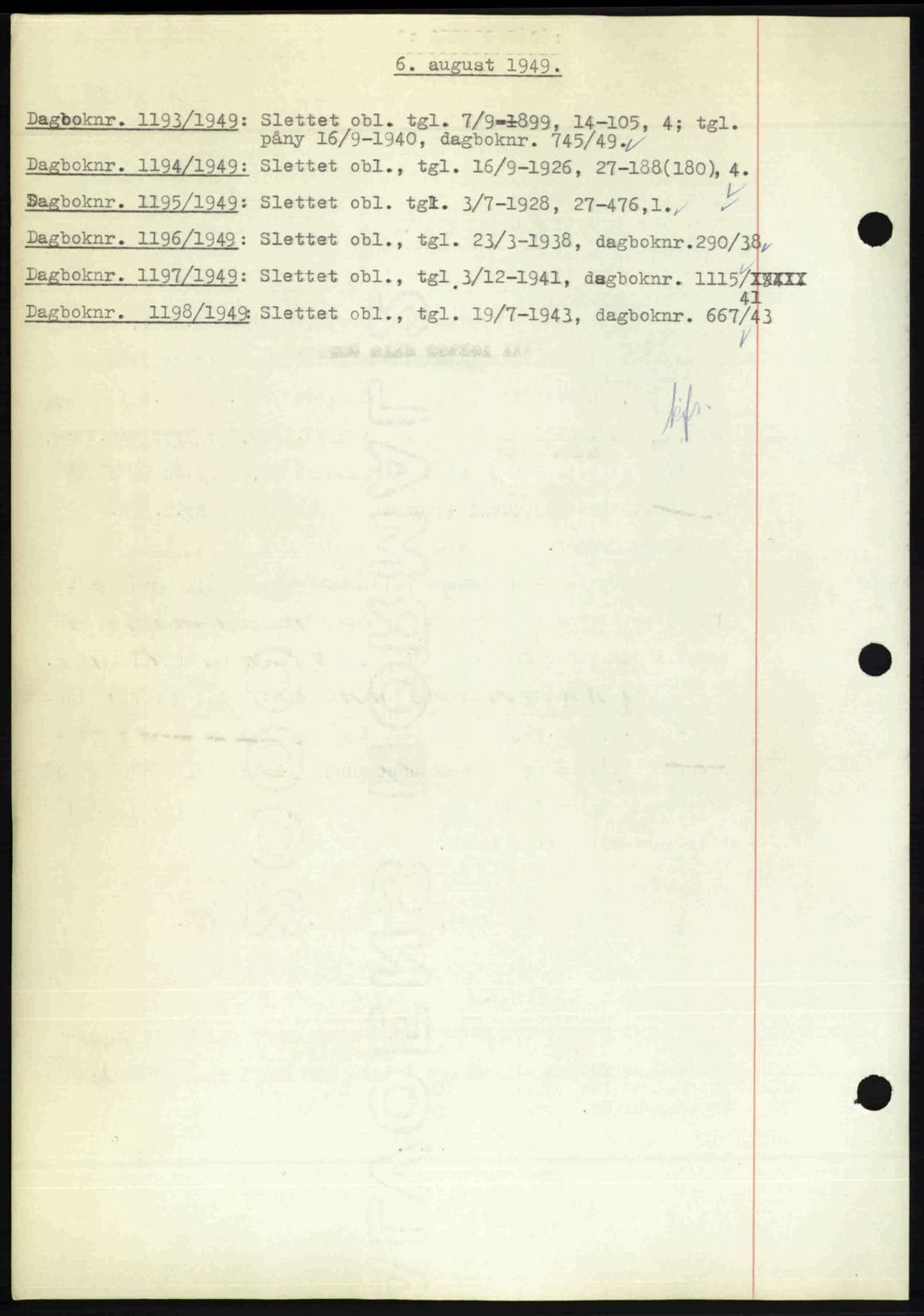 Nedenes sorenskriveri, AV/SAK-1221-0006/G/Gb/Gba/L0061: Mortgage book no. A13, 1949-1949, Diary no: : 1193/1949