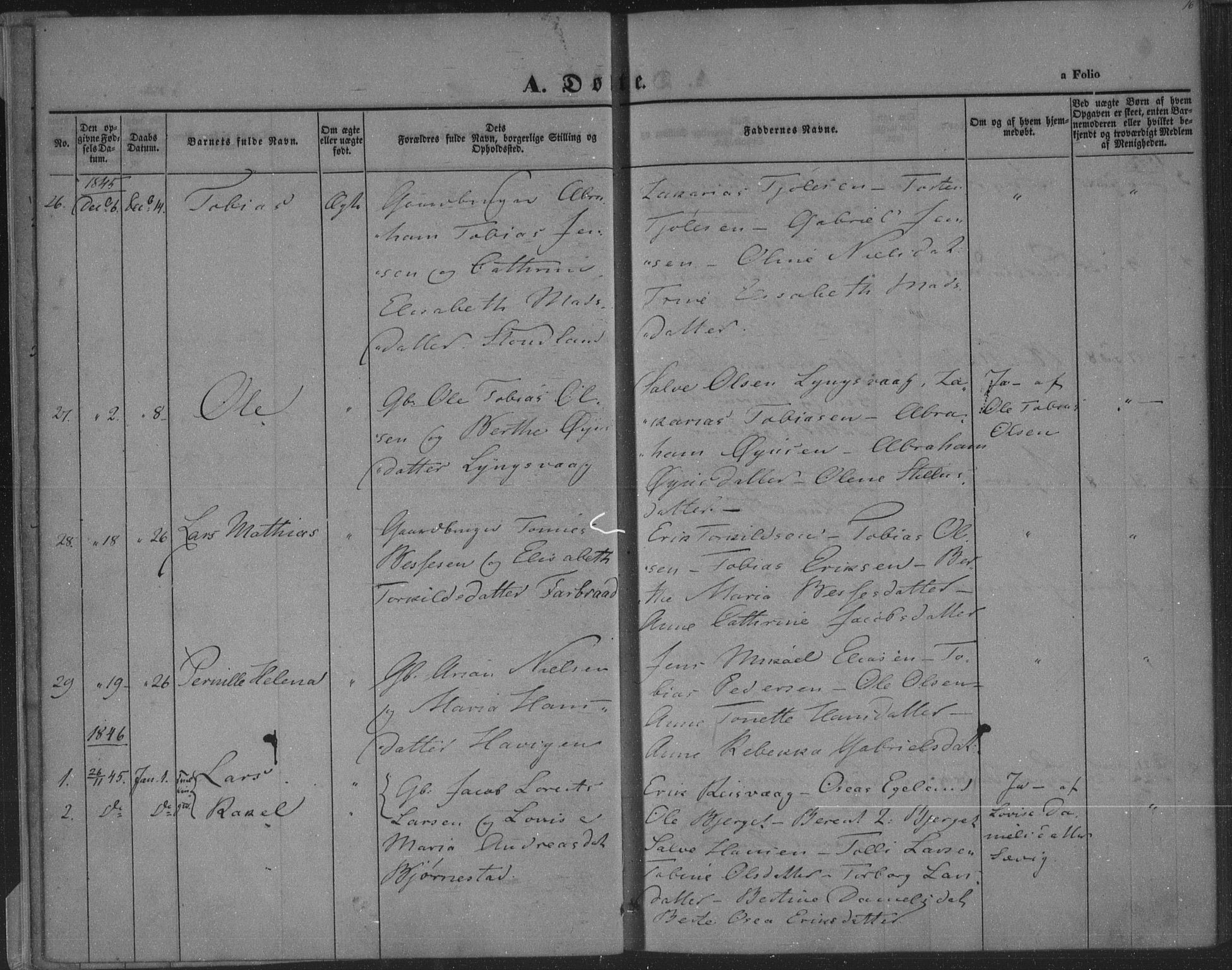 Herad sokneprestkontor, SAK/1111-0018/F/Fa/Fab/L0003: Parish register (official) no. A 3, 1844-1853, p. 16