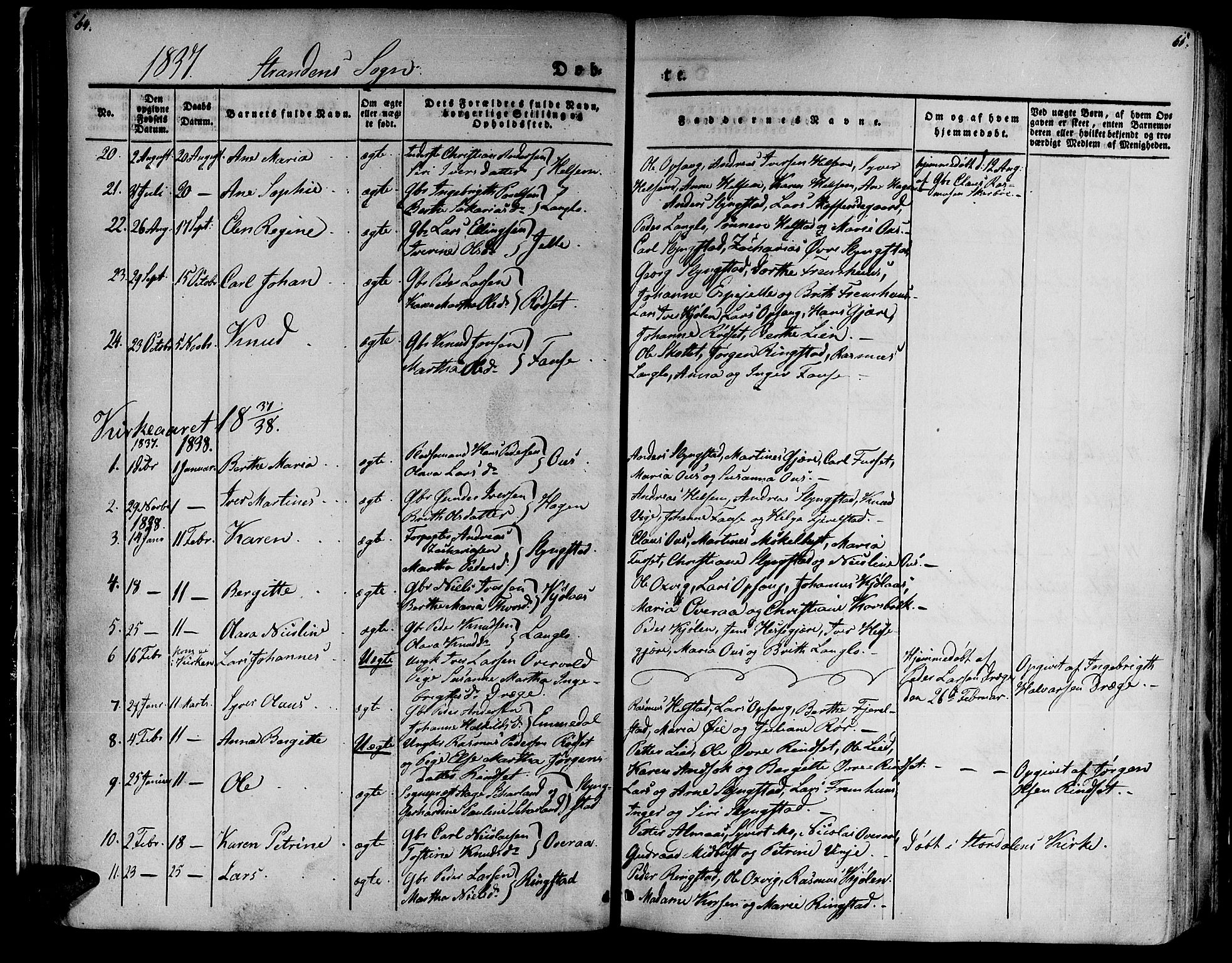 Ministerialprotokoller, klokkerbøker og fødselsregistre - Møre og Romsdal, SAT/A-1454/520/L0274: Parish register (official) no. 520A04, 1827-1864, p. 64-65