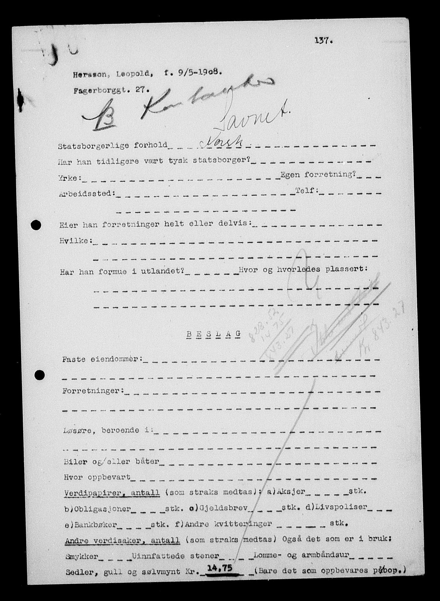 Justisdepartementet, Tilbakeføringskontoret for inndratte formuer, AV/RA-S-1564/H/Hc/Hcc/L0943: --, 1945-1947, p. 294