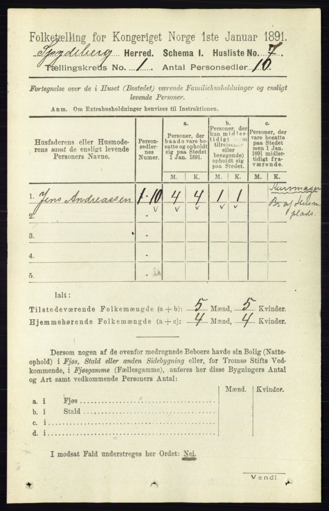 RA, 1891 census for 0123 Spydeberg, 1891, p. 42