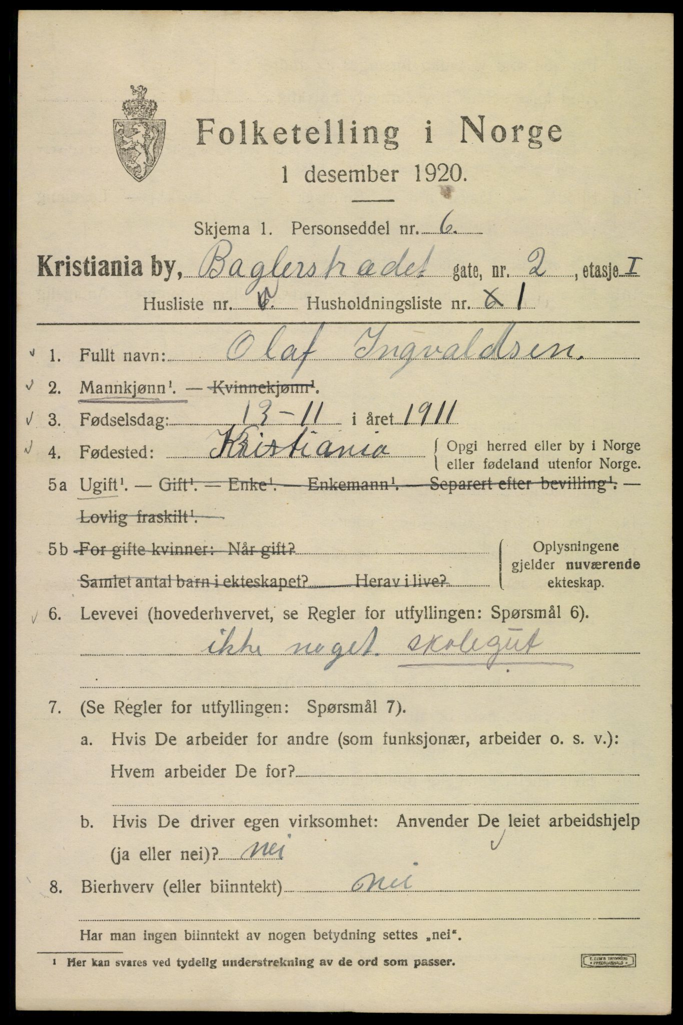 SAO, 1920 census for Kristiania, 1920, p. 147223