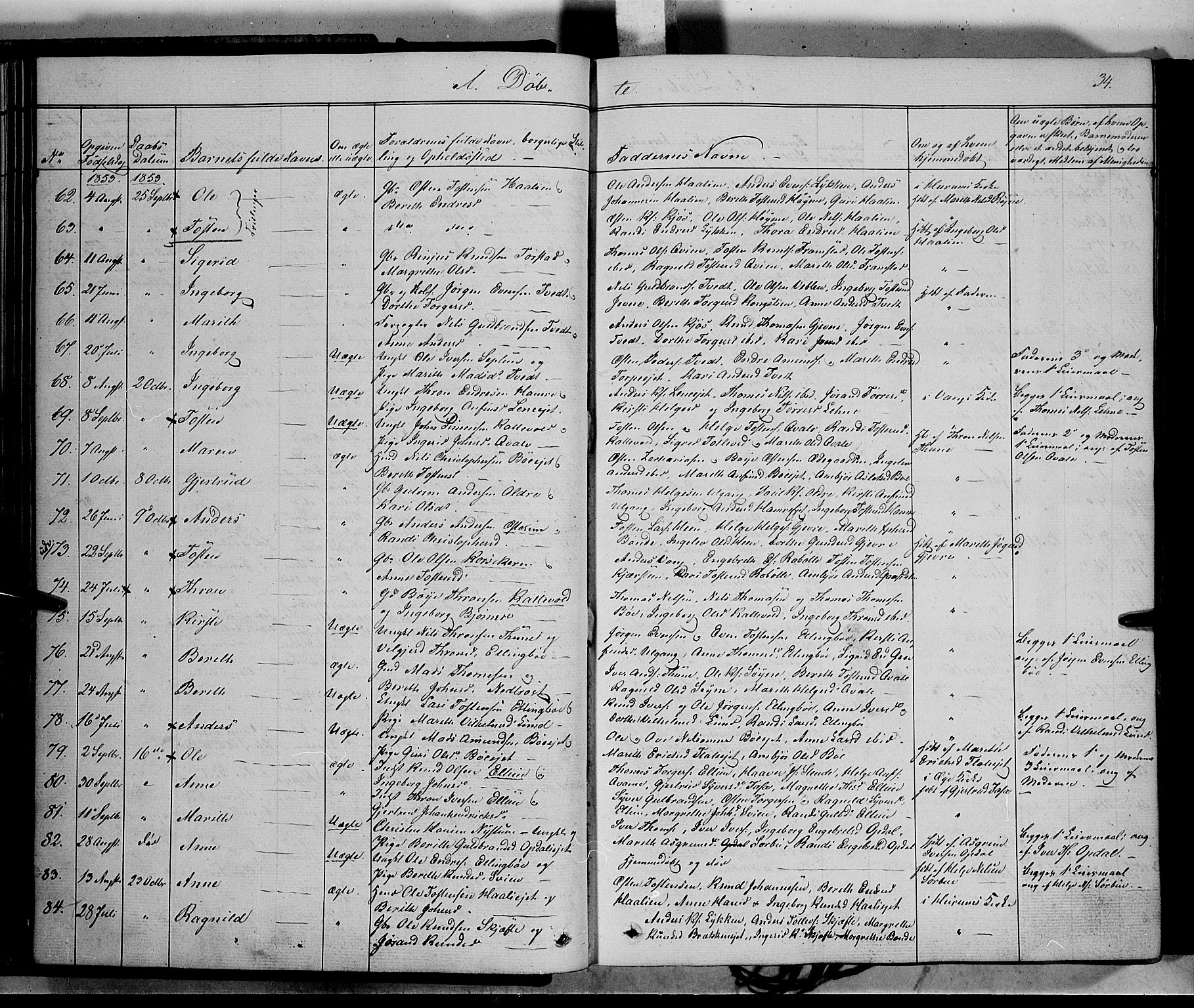 Vang prestekontor, Valdres, AV/SAH-PREST-140/H/Ha/L0006: Parish register (official) no. 6, 1846-1864, p. 34