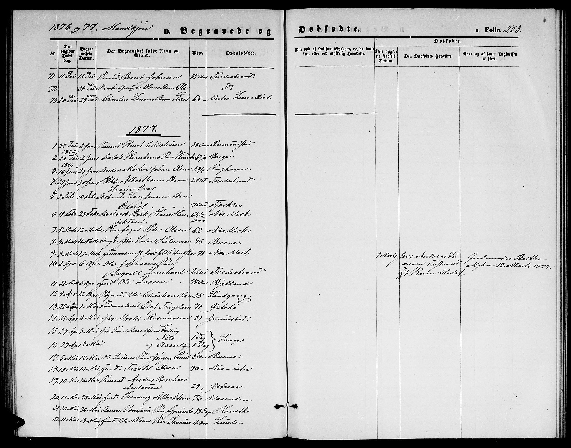 Holt sokneprestkontor, AV/SAK-1111-0021/F/Fb/L0009: Parish register (copy) no. B 9, 1871-1883, p. 253