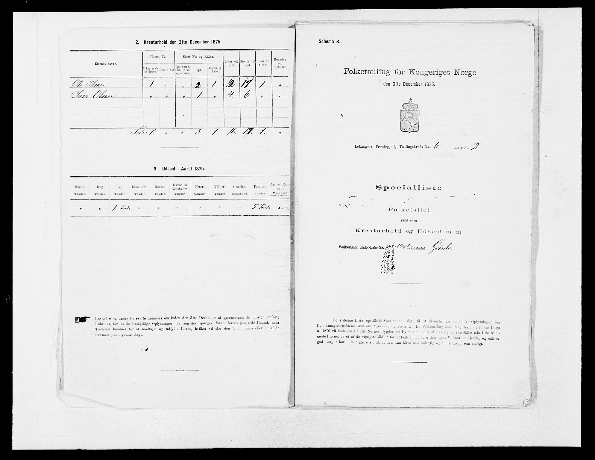 SAB, 1875 census for 1419P Leikanger, 1875, p. 446