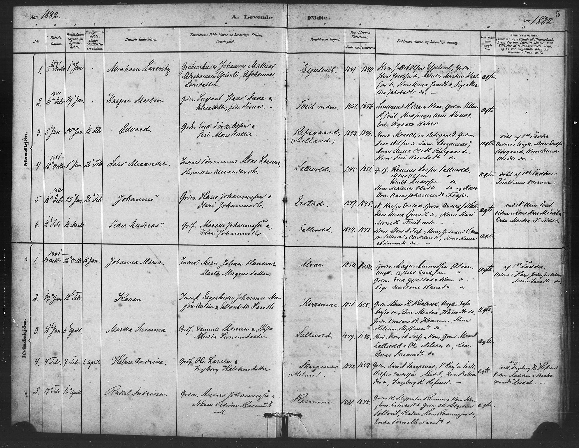 Alversund Sokneprestembete, AV/SAB-A-73901/H/Ha/Haa/Haaa/L0001: Parish register (official) no. A 1, 1882-1896, p. 5