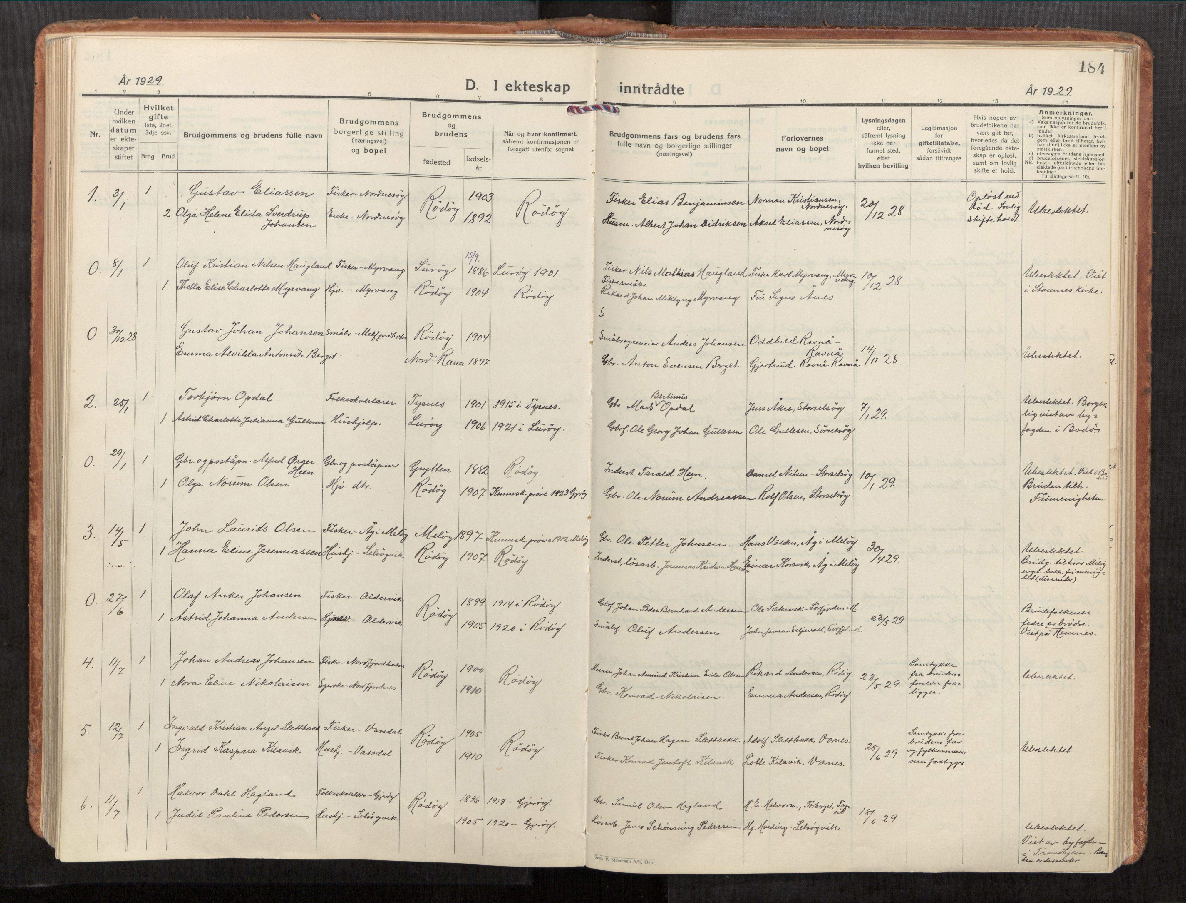 Rødøy sokneprestkontor, AV/SAT-A-4397/2/H/Ha/Haa/L0001: Parish register (official) no. 1, 1926-1941, p. 184