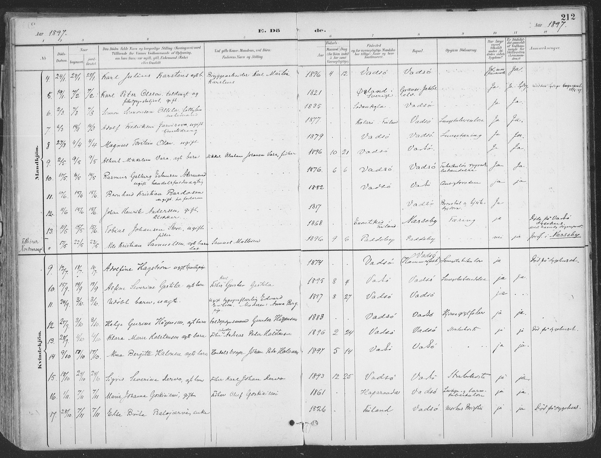 Vadsø sokneprestkontor, AV/SATØ-S-1325/H/Ha/L0007kirke: Parish register (official) no. 7, 1896-1916, p. 212