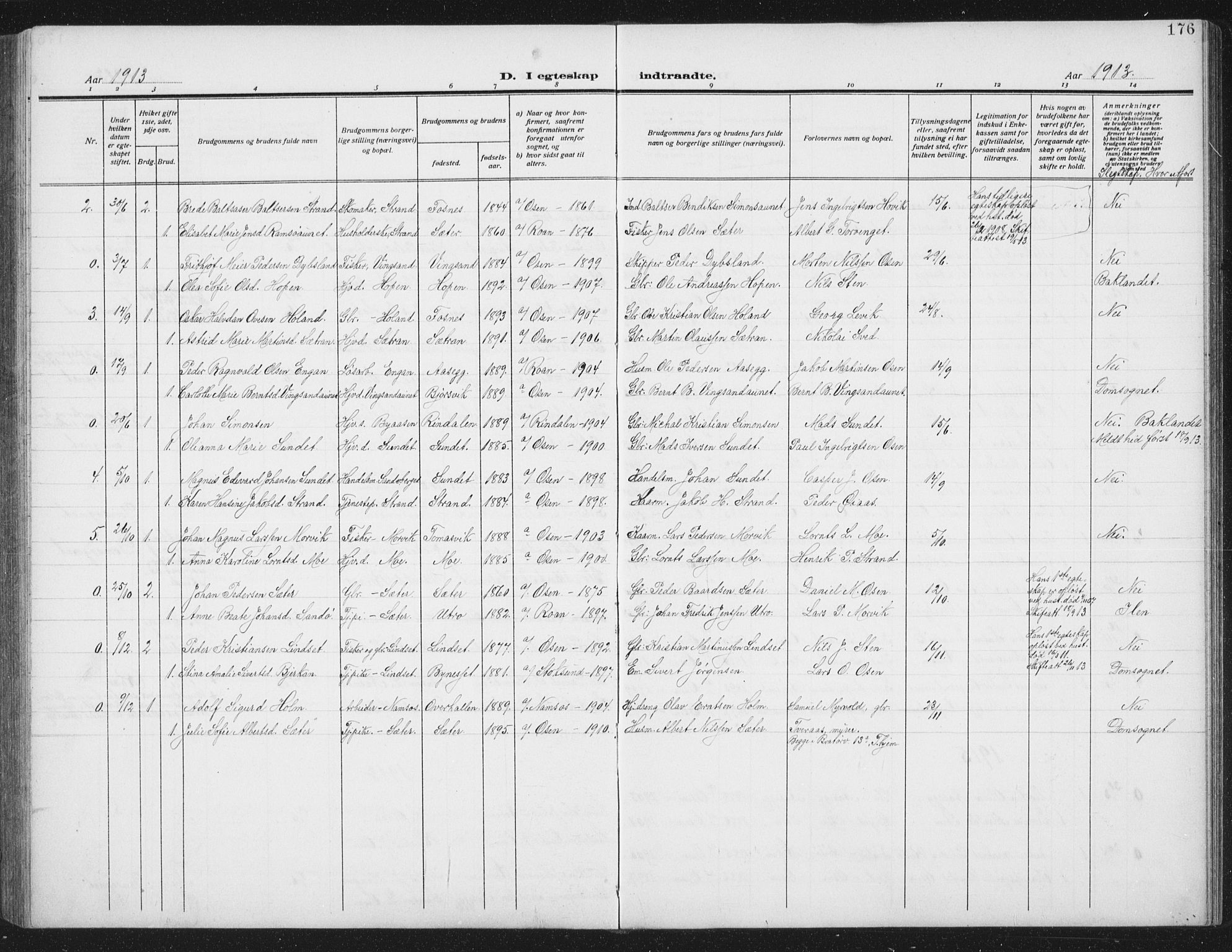 Ministerialprotokoller, klokkerbøker og fødselsregistre - Sør-Trøndelag, AV/SAT-A-1456/658/L0727: Parish register (copy) no. 658C03, 1909-1935, p. 176