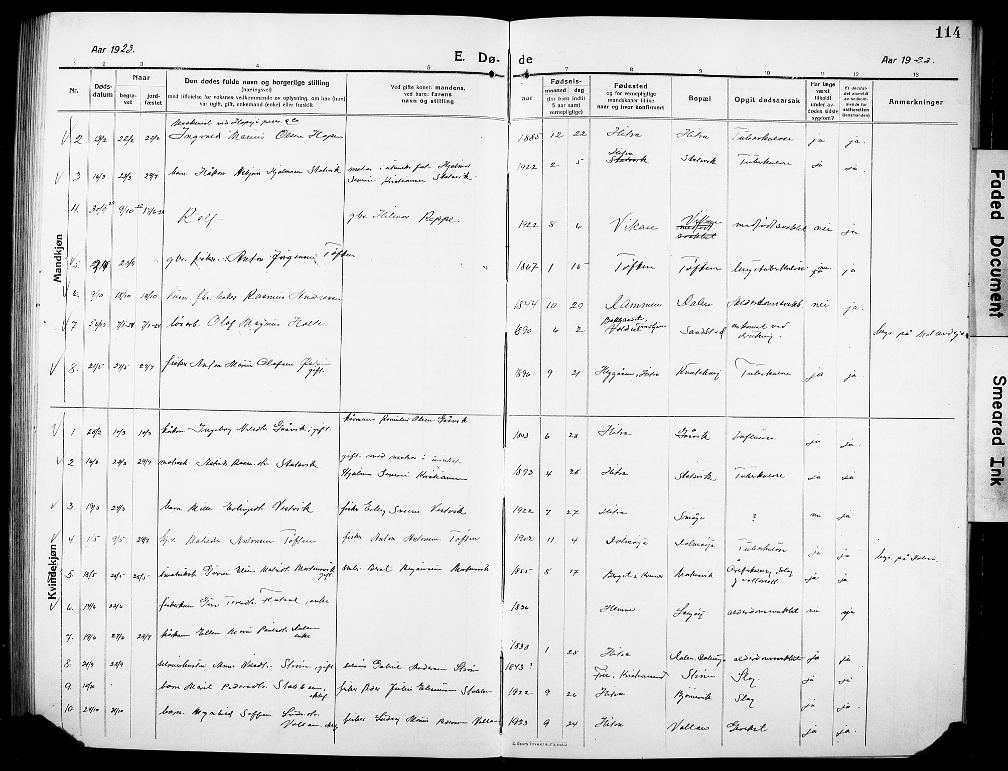 Ministerialprotokoller, klokkerbøker og fødselsregistre - Sør-Trøndelag, SAT/A-1456/634/L0543: Parish register (copy) no. 634C05, 1917-1928, p. 114
