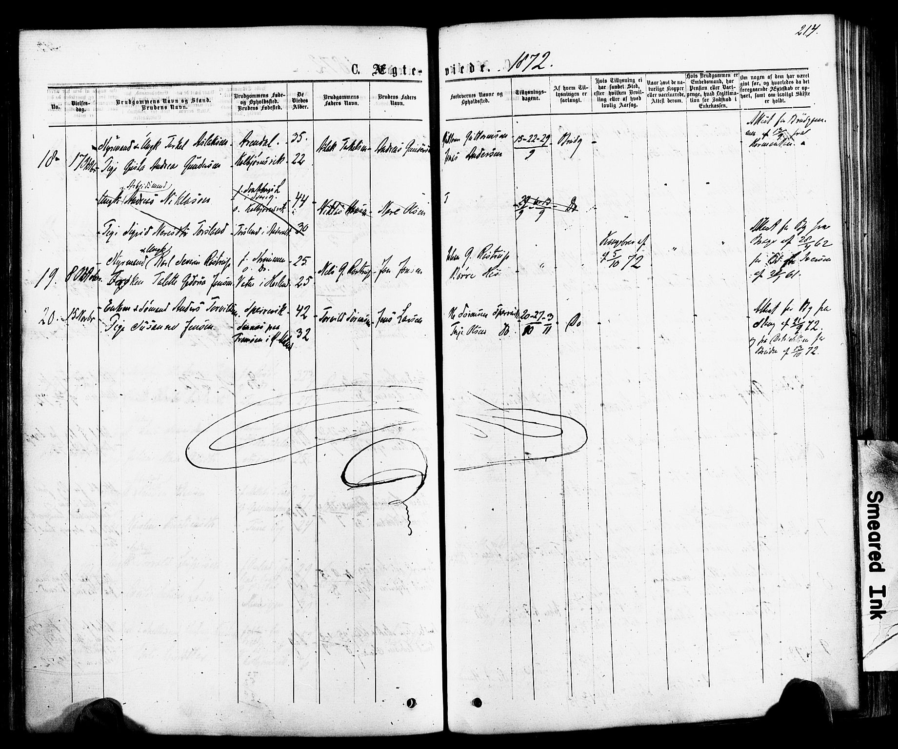 Hisøy sokneprestkontor, AV/SAK-1111-0020/F/Fa/L0002: Parish register (official) no. A 2, 1872-1880, p. 214