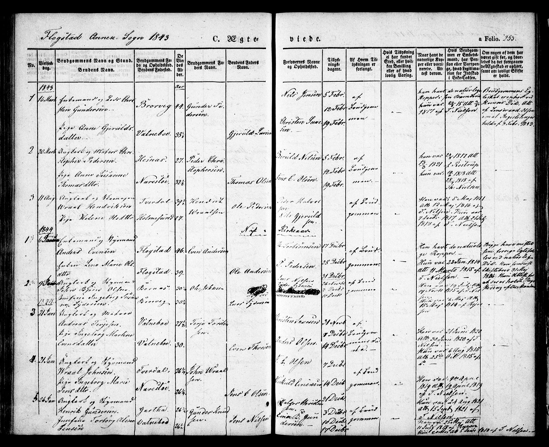 Dypvåg sokneprestkontor, SAK/1111-0007/F/Fa/Faa/L0005: Parish register (official) no. A 5, 1841-1854, p. 255
