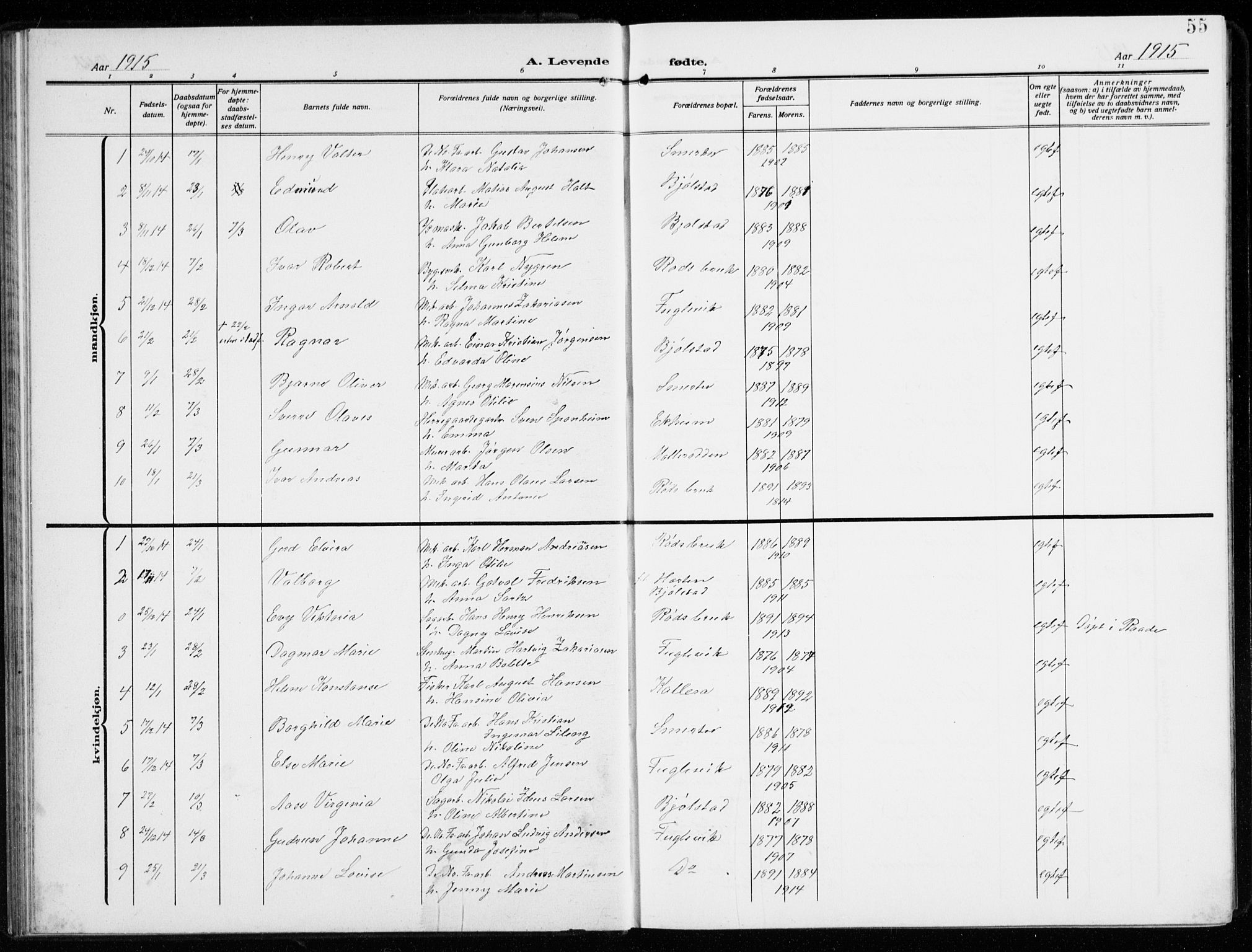 Kråkerøy prestekontor Kirkebøker, SAO/A-10912/G/Ga/L0001: Parish register (copy) no. 1, 1908-1944, p. 55