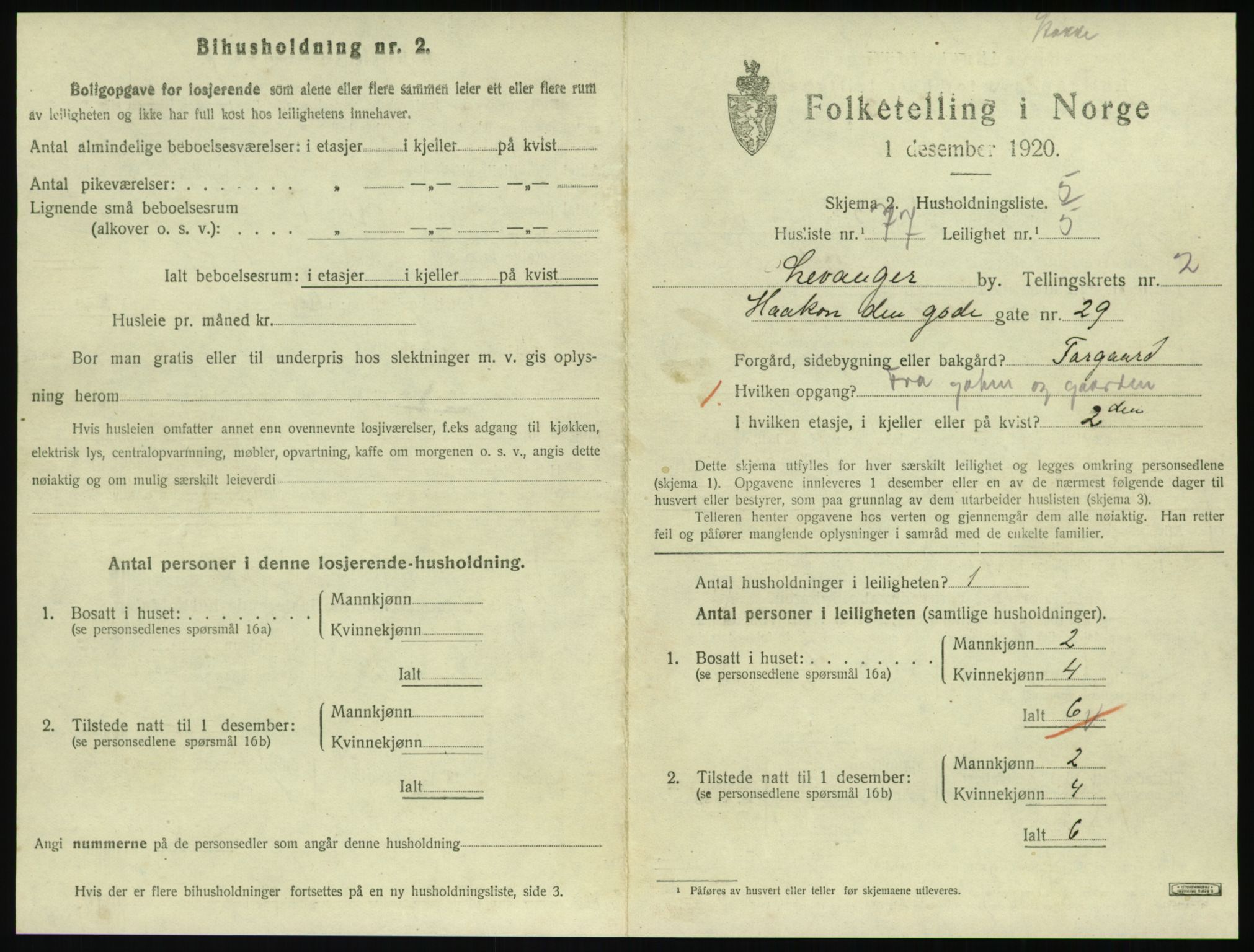 SAT, 1920 census for Levanger town, 1920, p. 1116