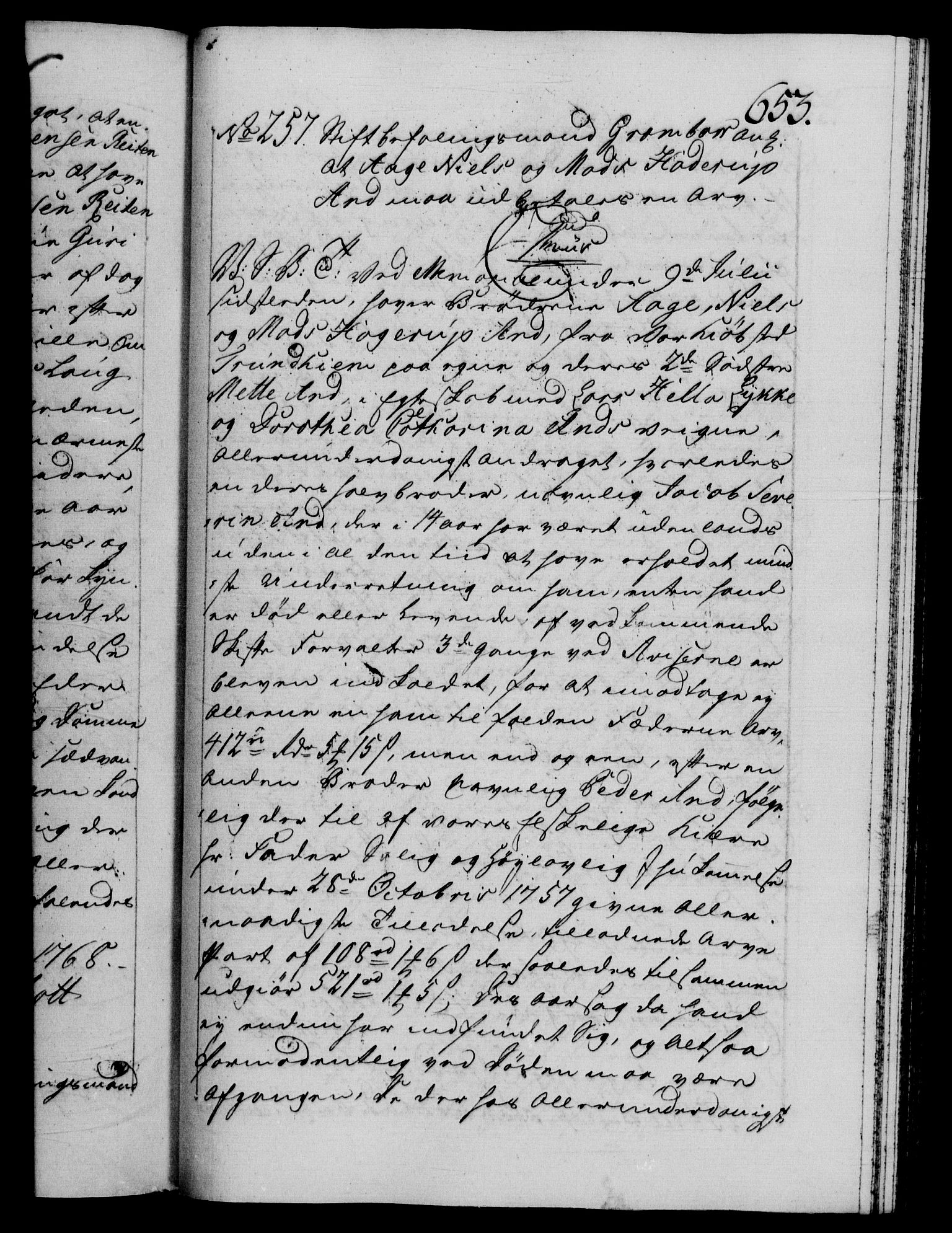 Danske Kanselli 1572-1799, AV/RA-EA-3023/F/Fc/Fca/Fcab/L0038: Norske tegnelser, 1766-1768, p. 653a