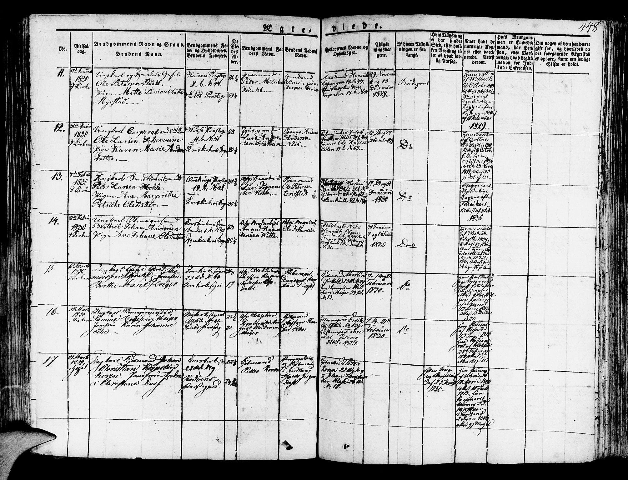 Korskirken sokneprestembete, SAB/A-76101/H/Haa/L0014: Parish register (official) no. A 14, 1823-1835, p. 448