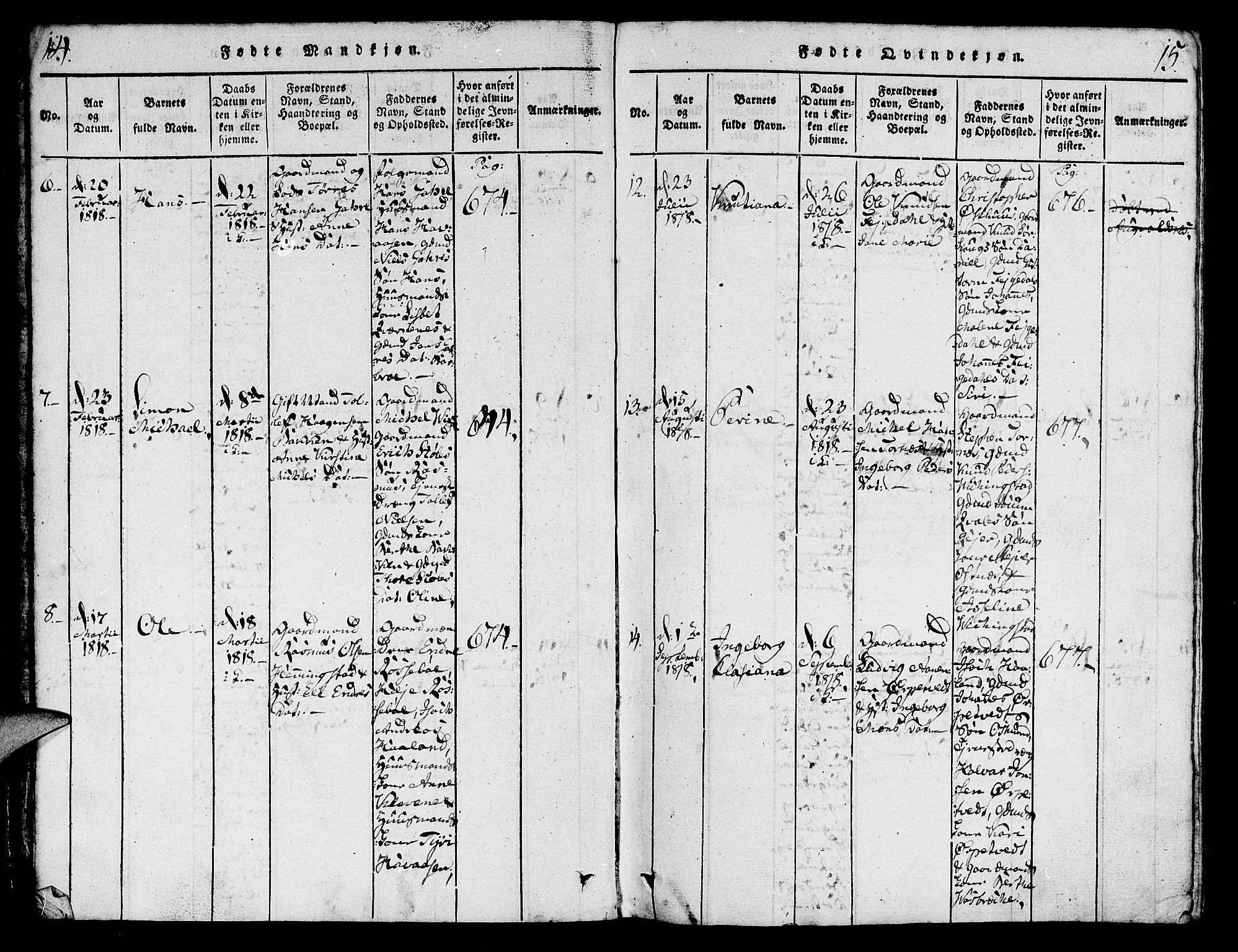 Torvastad sokneprestkontor, AV/SAST-A -101857/H/Ha/Haa/L0004: Parish register (official) no. A 4, 1817-1836, p. 14-15