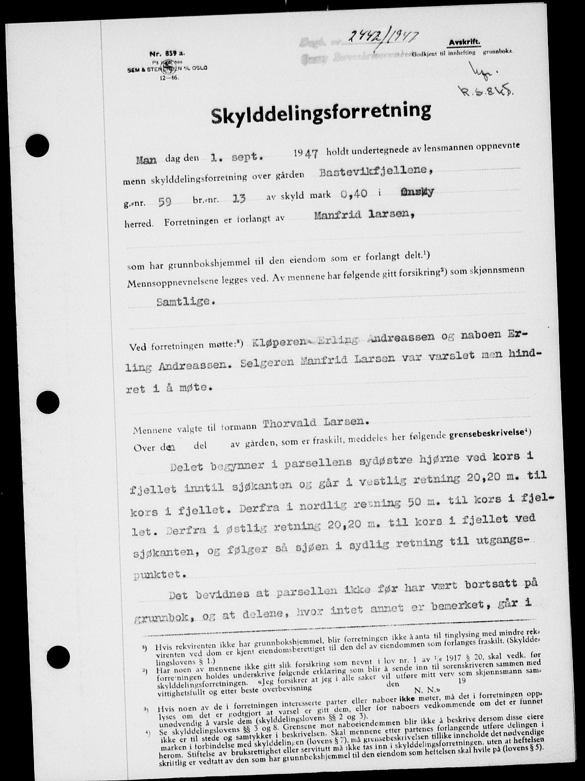 Onsøy sorenskriveri, SAO/A-10474/G/Ga/Gab/L0021: Mortgage book no. II A-21, 1947-1947, Diary no: : 2442/1947