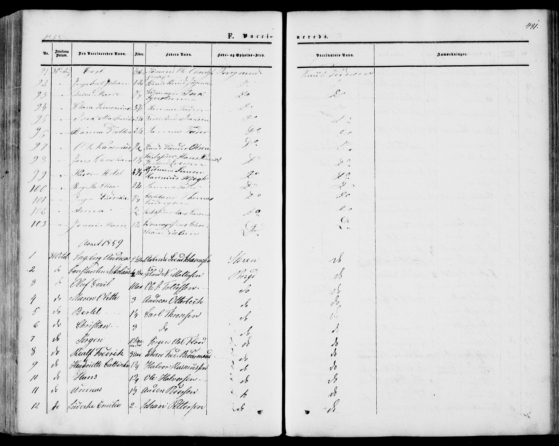 Porsgrunn kirkebøker , SAKO/A-104/F/Fa/L0007: Parish register (official) no. 7, 1858-1877, p. 481