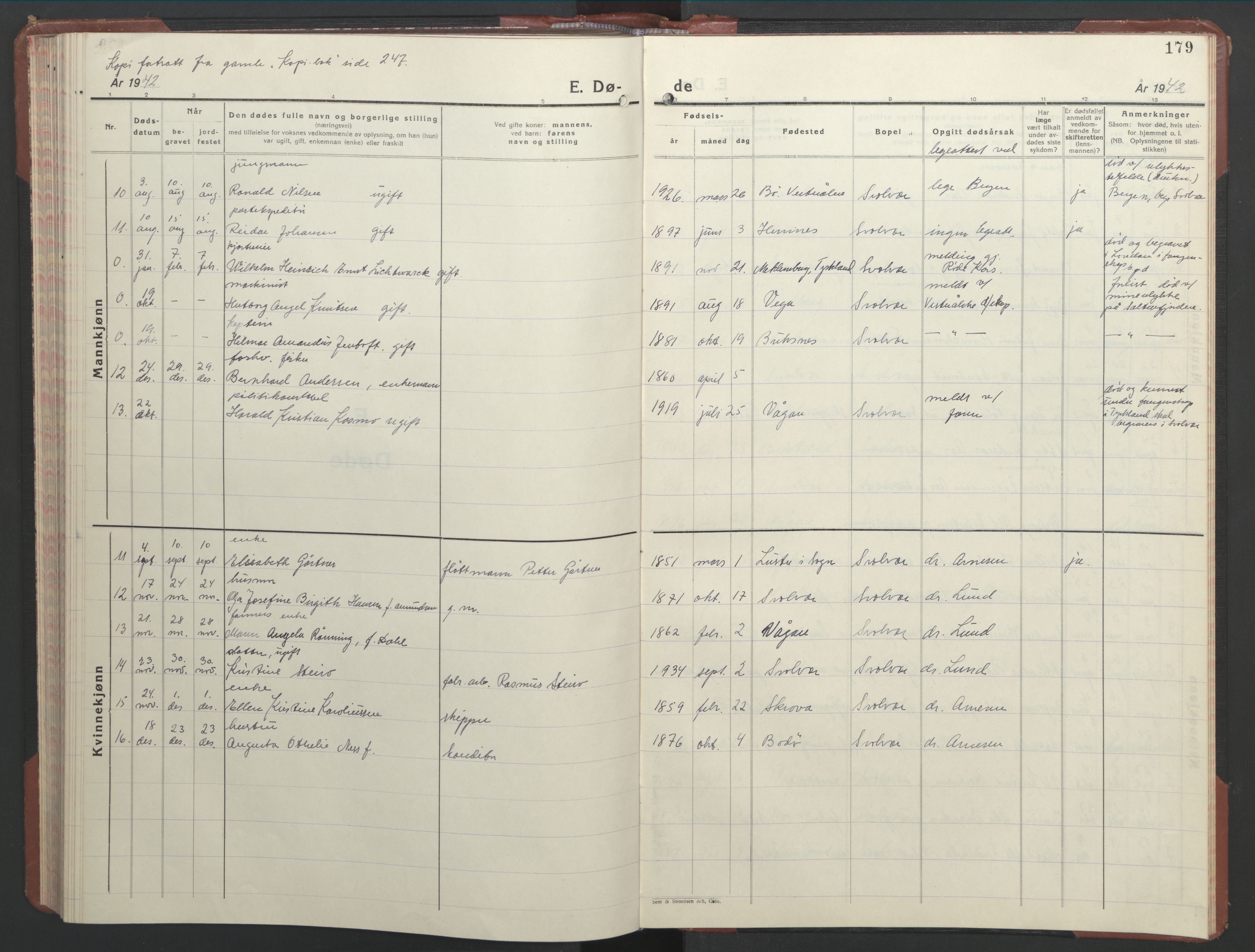 Ministerialprotokoller, klokkerbøker og fødselsregistre - Nordland, AV/SAT-A-1459/877/L1118: Parish register (copy) no. 877C02, 1939-1950, p. 179