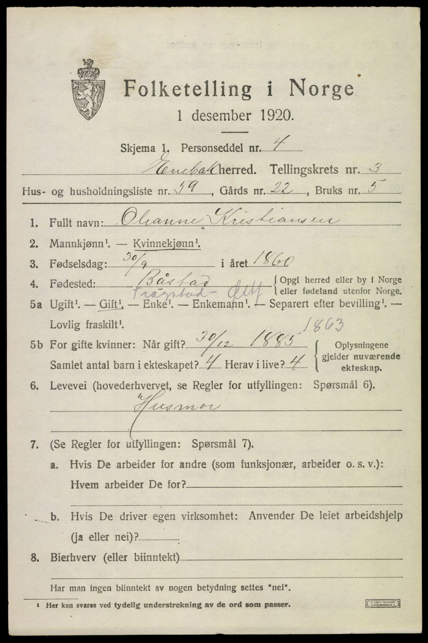 SAO, 1920 census for Enebakk, 1920, p. 3413