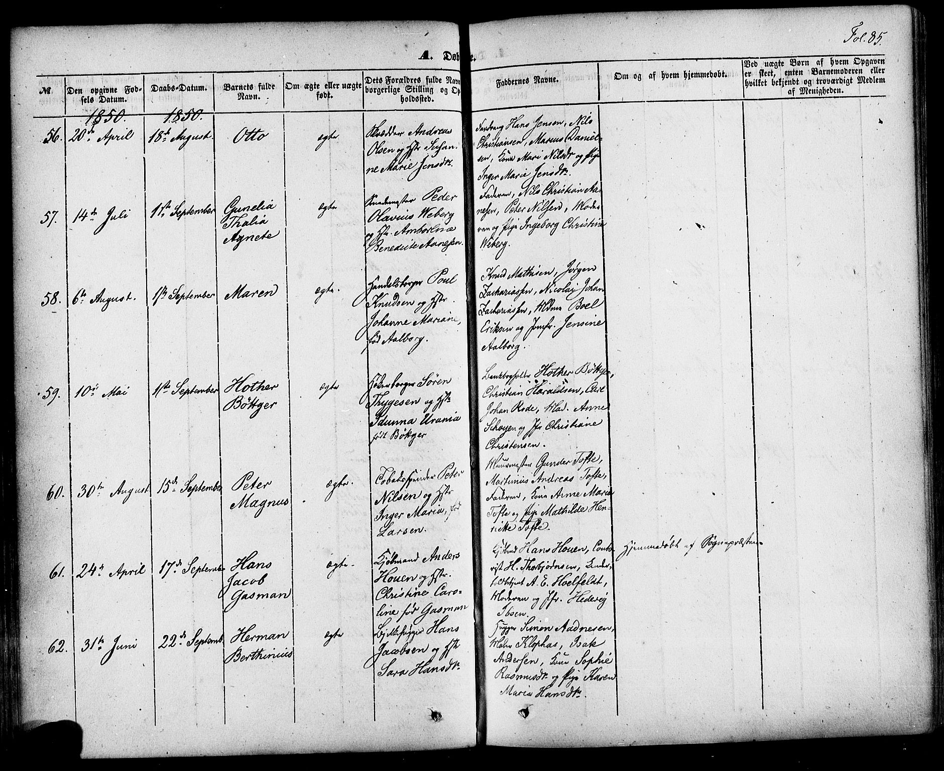 Skien kirkebøker, SAKO/A-302/F/Fa/L0006a: Parish register (official) no. 6A, 1843-1856, p. 85