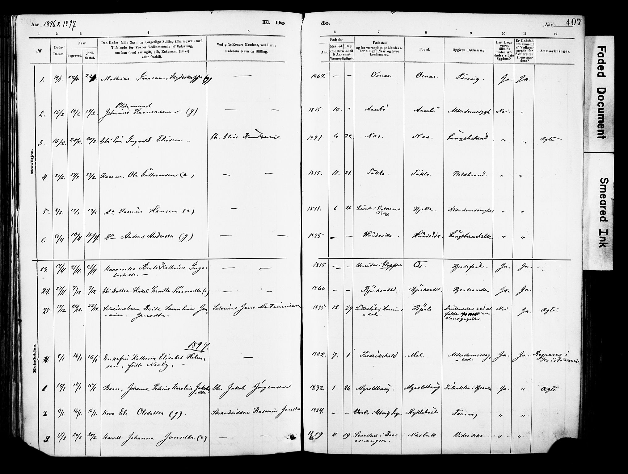 Eid sokneprestembete, SAB/A-82301/H/Haa/Haab/L0001: Parish register (official) no. B 1, 1879-1906, p. 407