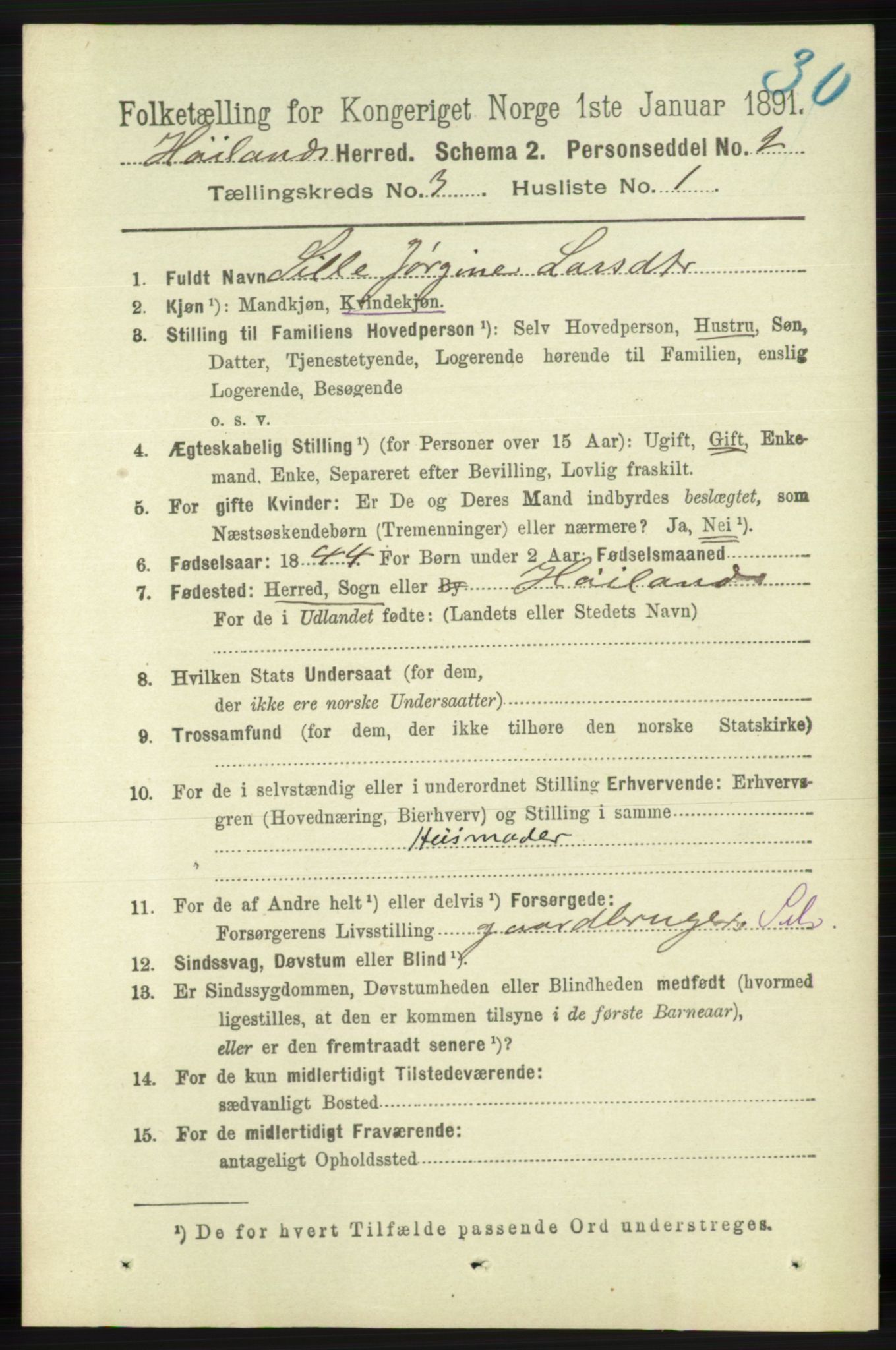 RA, 1891 census for 1123 Høyland, 1891, p. 669