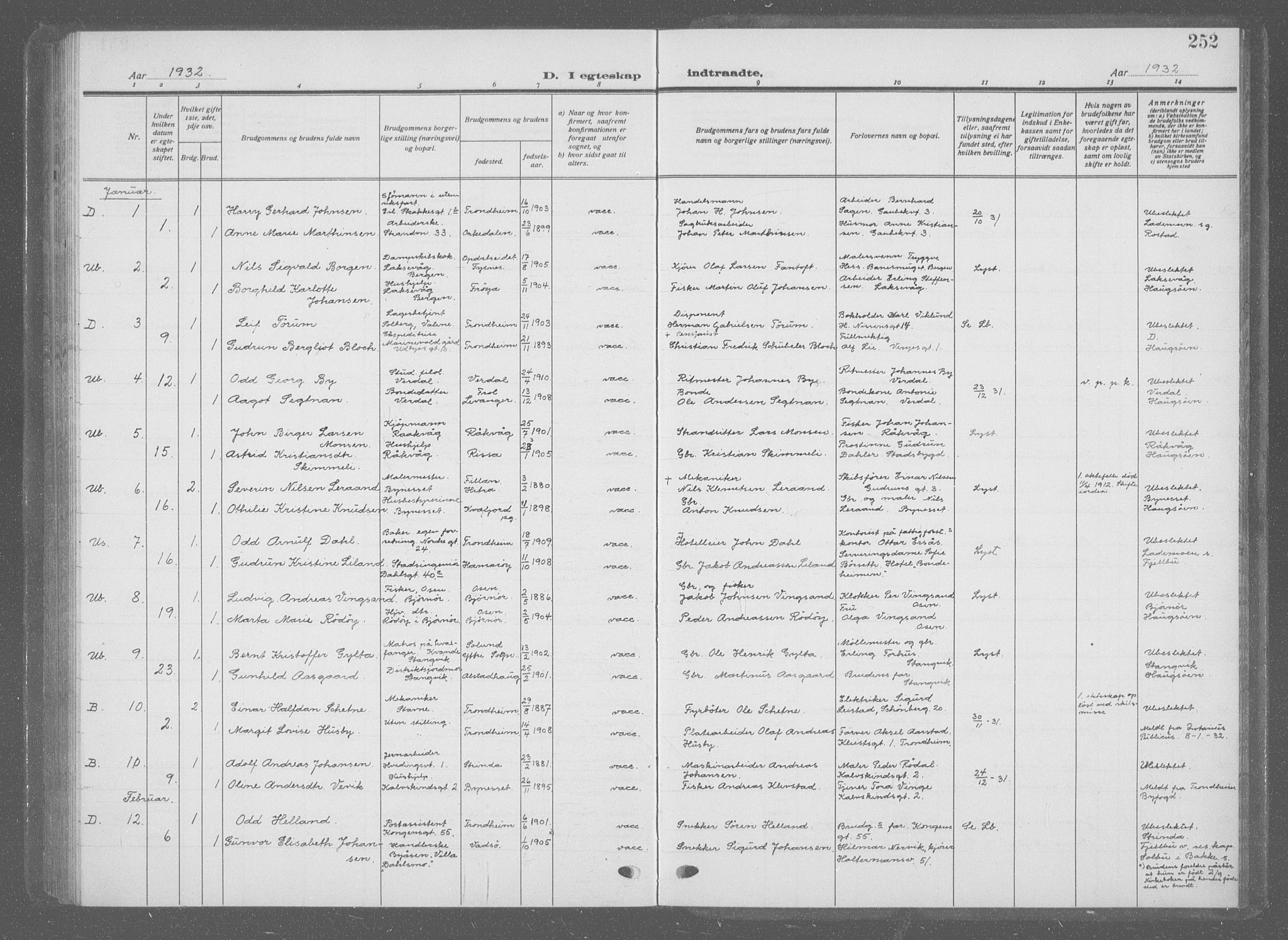 Ministerialprotokoller, klokkerbøker og fødselsregistre - Sør-Trøndelag, AV/SAT-A-1456/601/L0098: Parish register (copy) no. 601C16, 1921-1934, p. 252