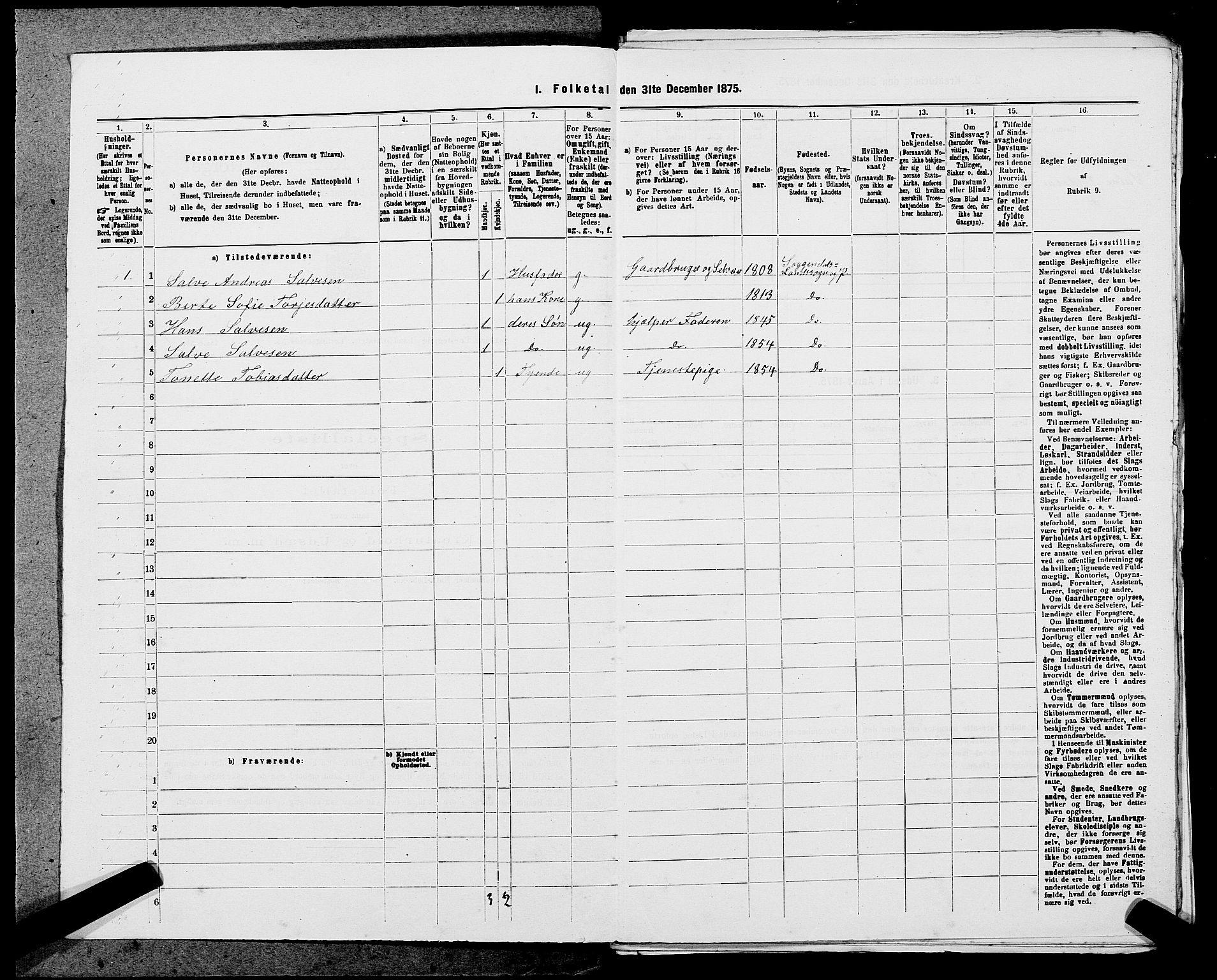 SAST, 1875 census for 1111L Sokndal/Sokndal, 1875, p. 191